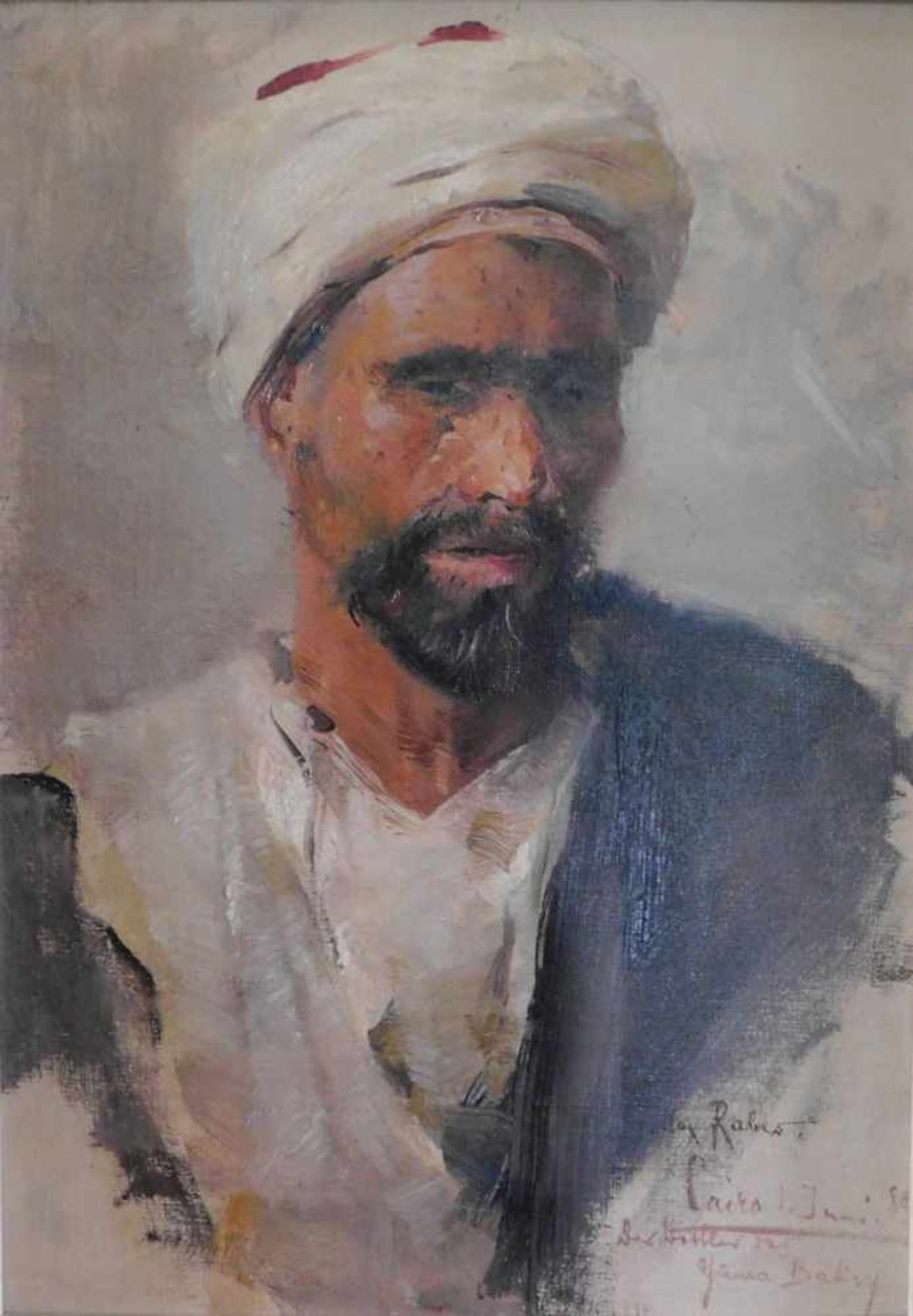 Max Rabes, 1868 Samter/Posen - 1944 Wien, Porträt eines Arabers, Öl auf Leinwand, signiert und - Bild 4 aus 7