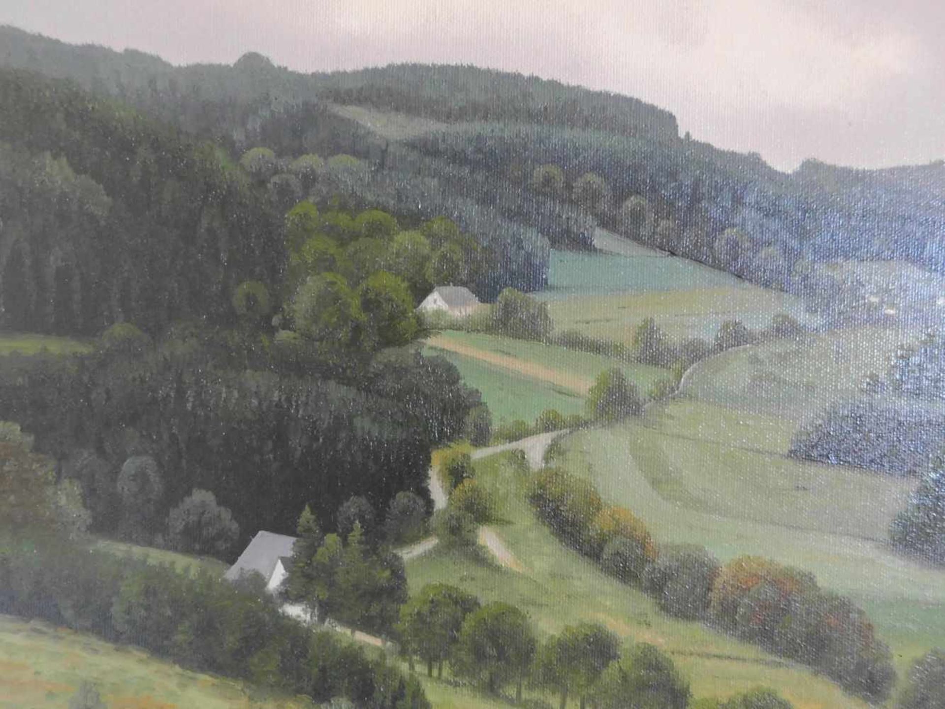 Ludwig Schöngarth, 1937 Marienau - 2003 Bad Berleburg, Grüne Hügellandschaft, Öl auf Leinwand, - Image 3 of 6