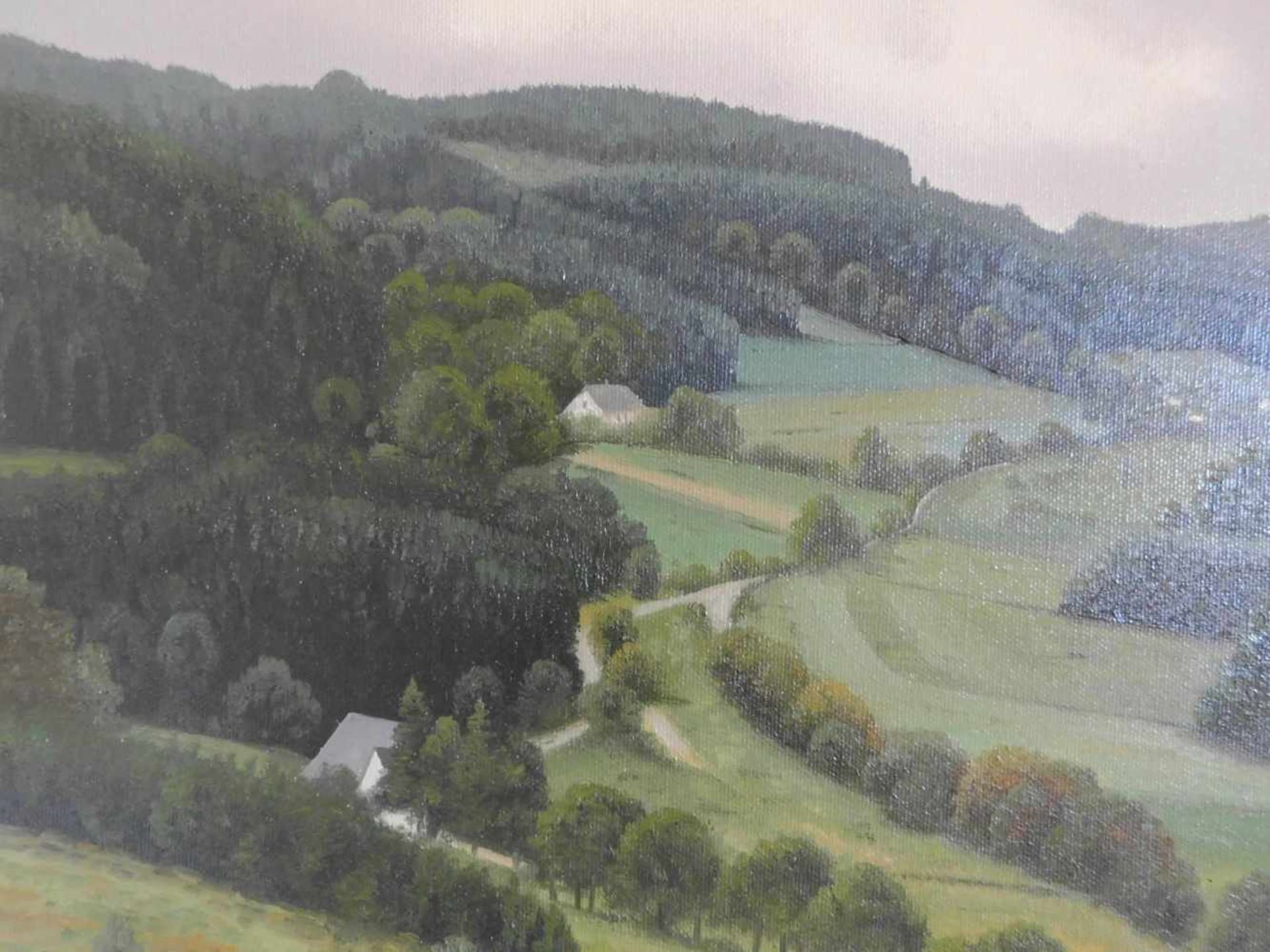 Ludwig Schöngarth, 1937 Marienau - 2003 Bad Berleburg, Grüne Hügellandschaft, Öl auf Leinwand, - Bild 3 aus 6