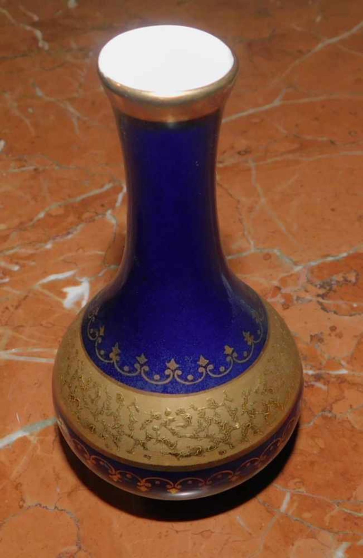 Vase, Royal Porzellan KPM Bavaria Germany, Handarbeit, Echt Cobalt m. Golddekor, Höhe 11 cm u. Ø Fuß