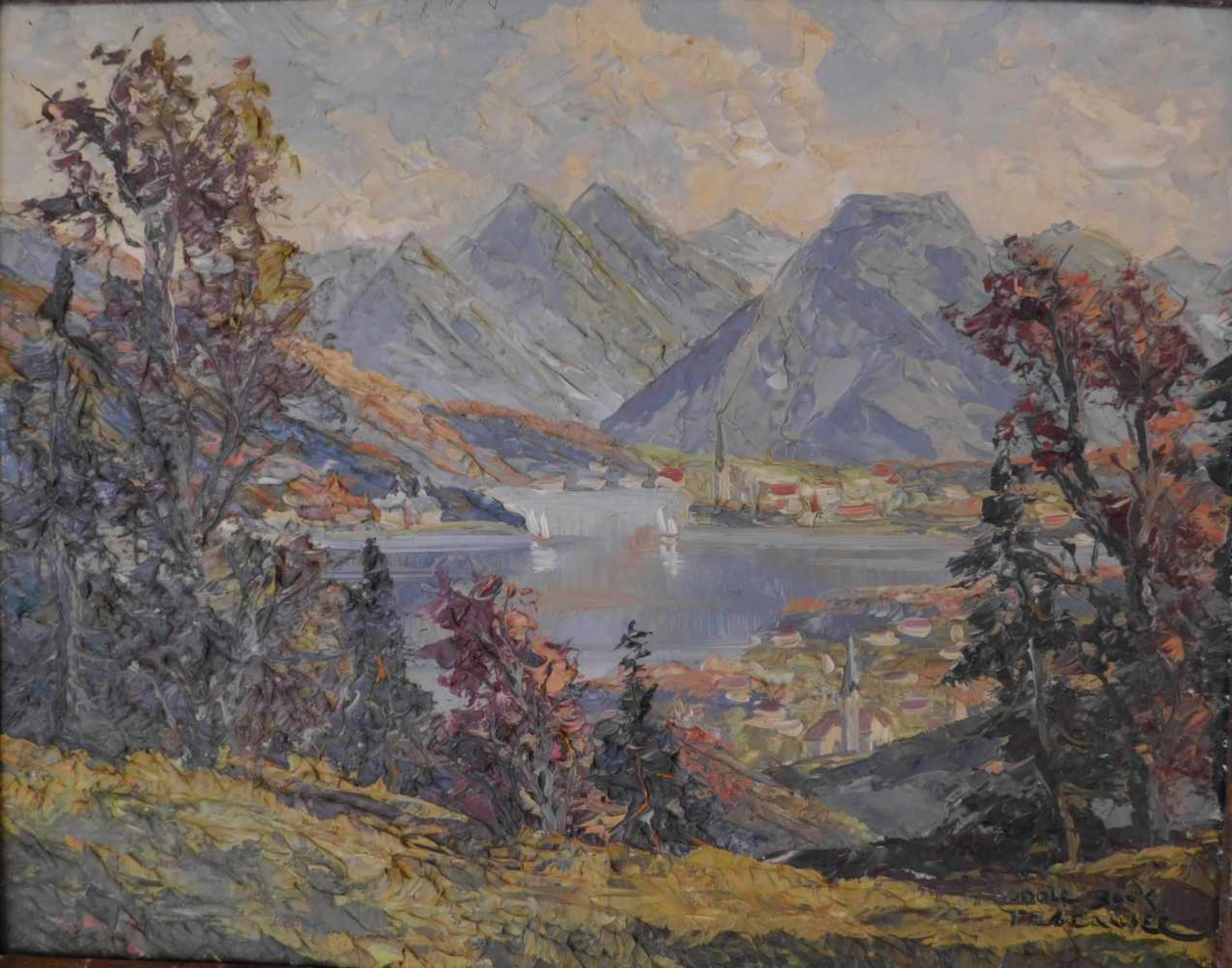 Adolf Böck, 1890 - 1968, deutsch, Das Tegernseer Tal, 20. Jhdt., Öl auf Platte, signiert unten - Bild 2 aus 5