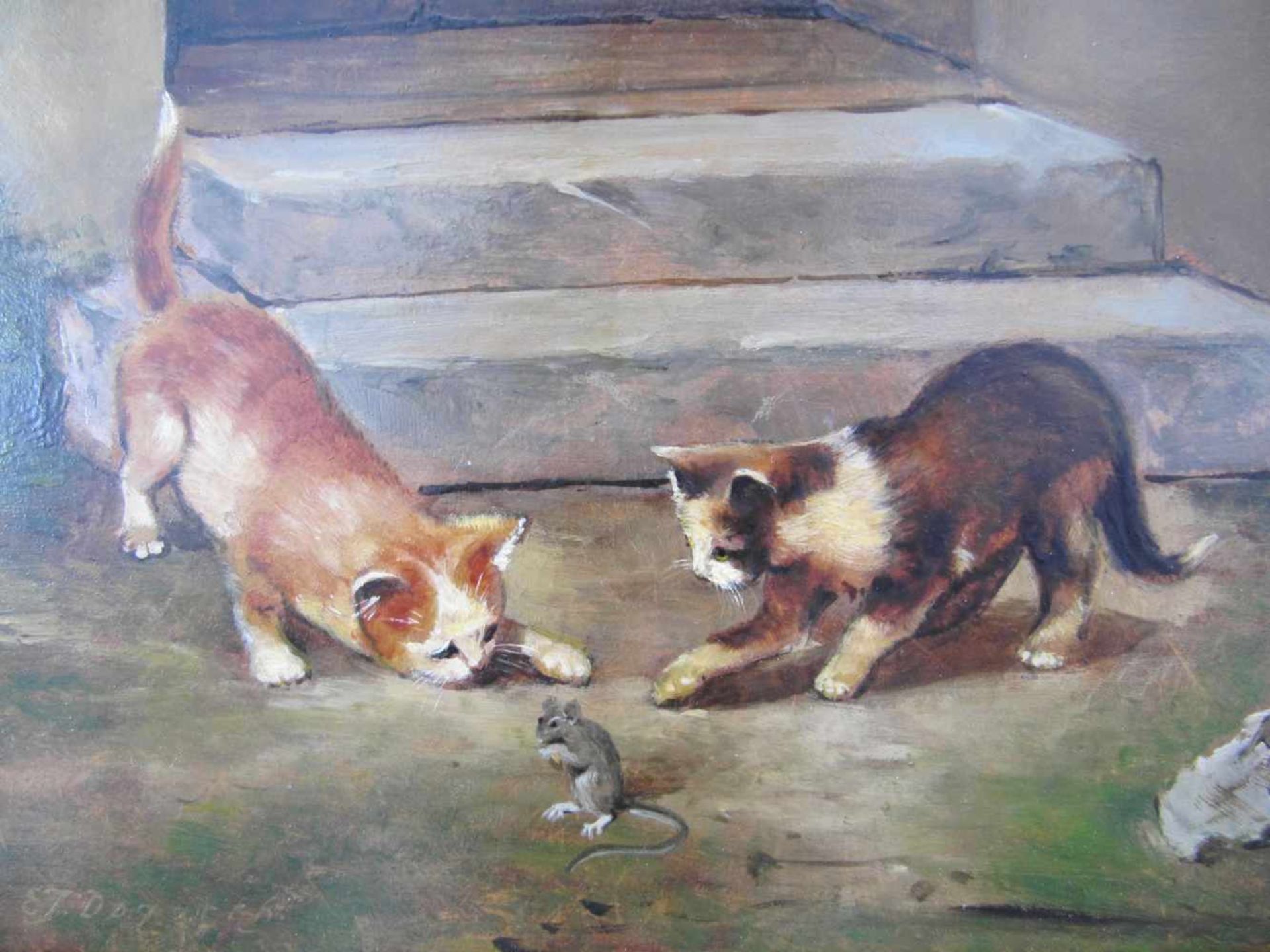 Erich Josef Dogarth, (Österreich *1927 - 2008), Spielende Kätzchen,, Öl auf Platte, m.R.Signiert - Bild 2 aus 7