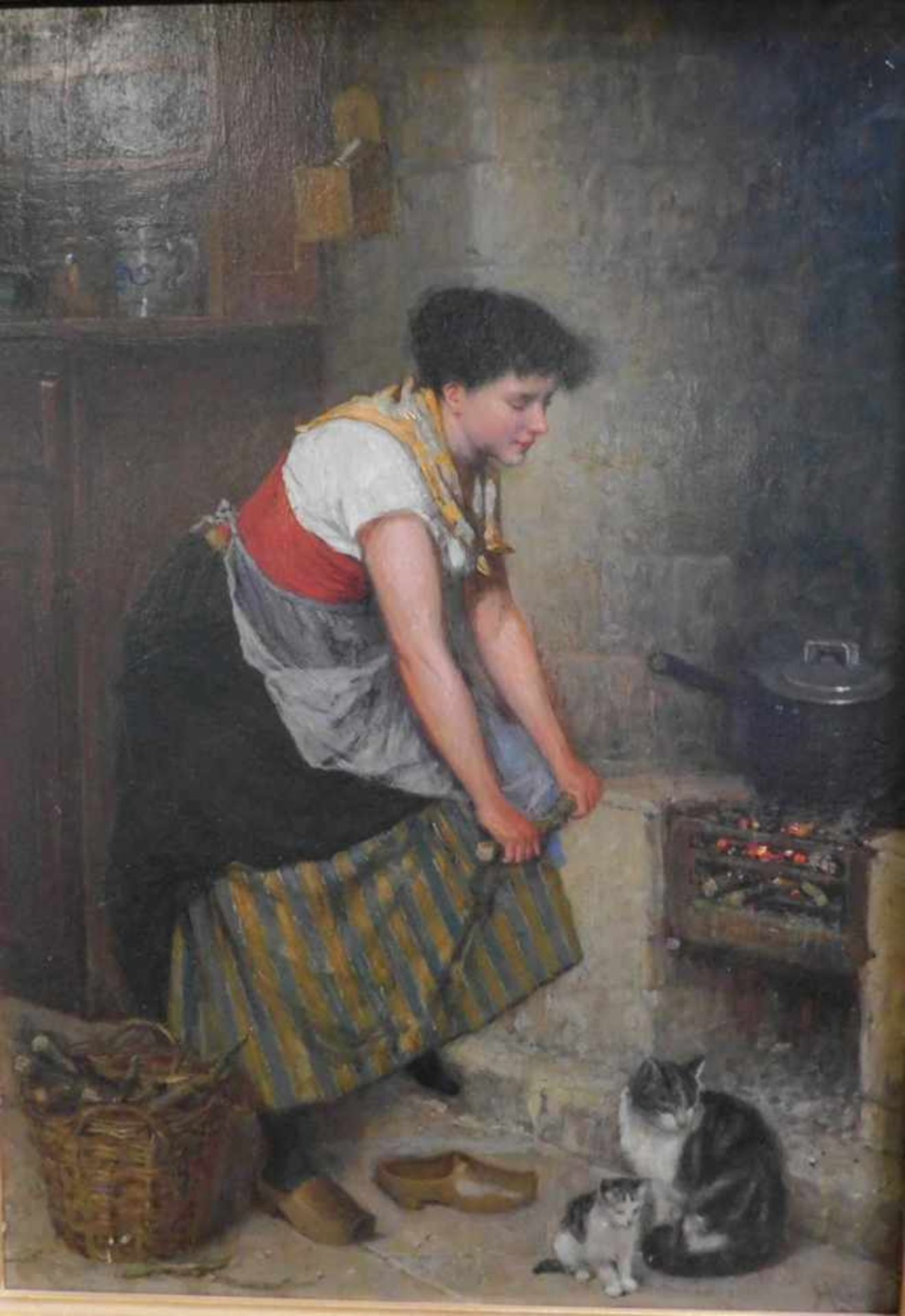Haynes King, 1831 Barbados - 1904 London, Junge Frau beim Kochen, Öl auf Holz, signiert unten - Bild 2 aus 10