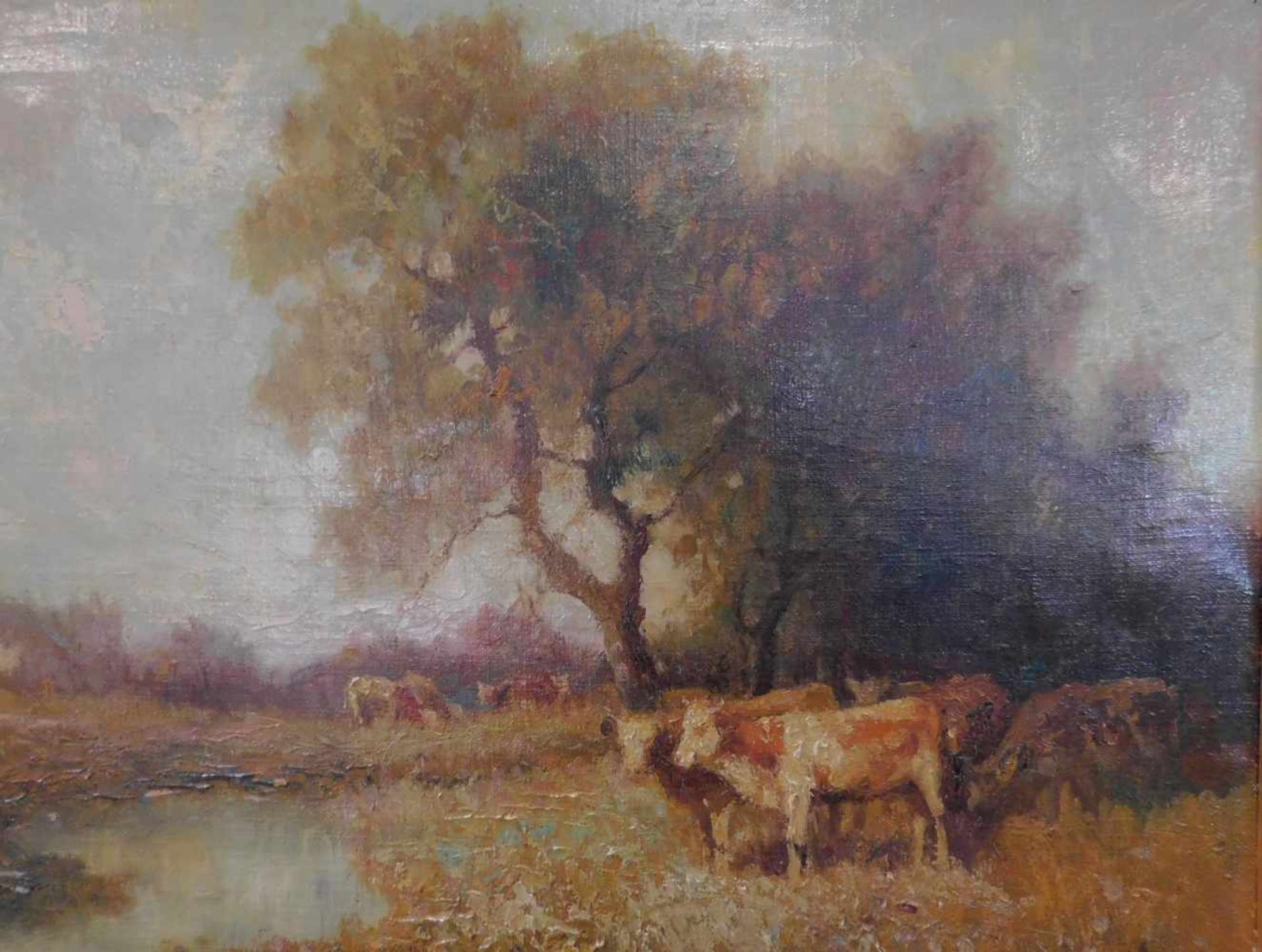 Otto Eduard Pippel, Lodz 1878 - 1960 Planegg/München, Kühe am Wasser, Öl auf Leinwand, m.R. - Bild 2 aus 8