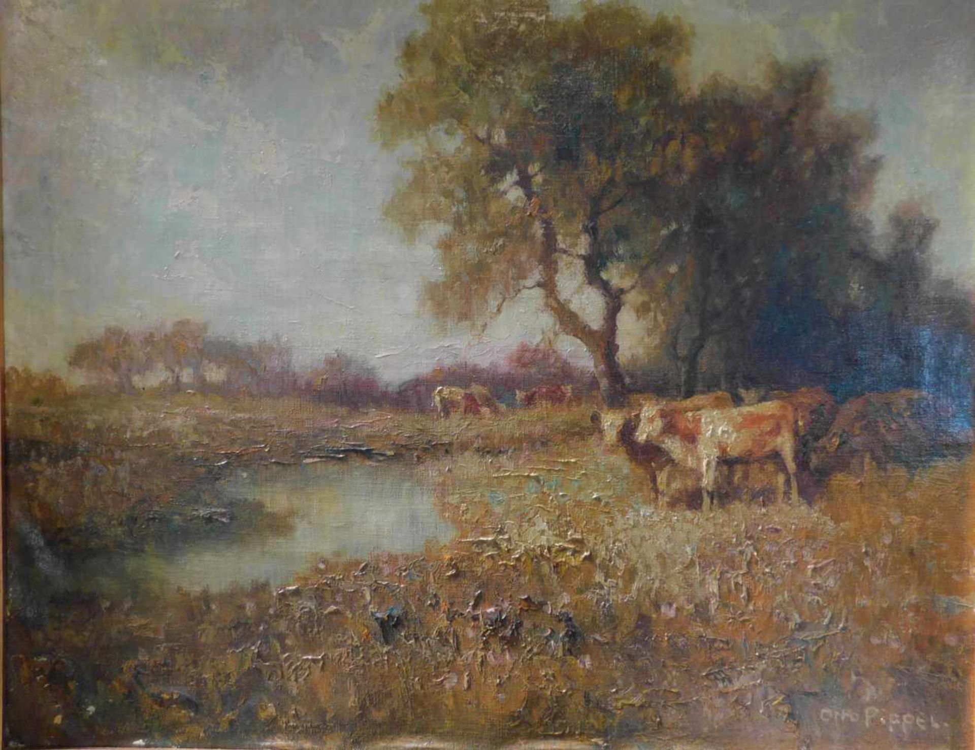 Otto Eduard Pippel, Lodz 1878 - 1960 Planegg/München, Kühe am Wasser, Öl auf Leinwand, m.R. - Bild 6 aus 8