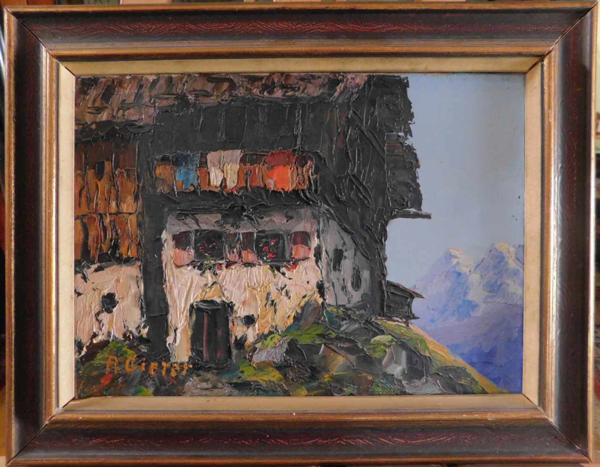 F. Gierer, Hütte am Arlberg, Öl auf Leinwand, signiert unten links, Mitte 20. Jhdt., m.R.