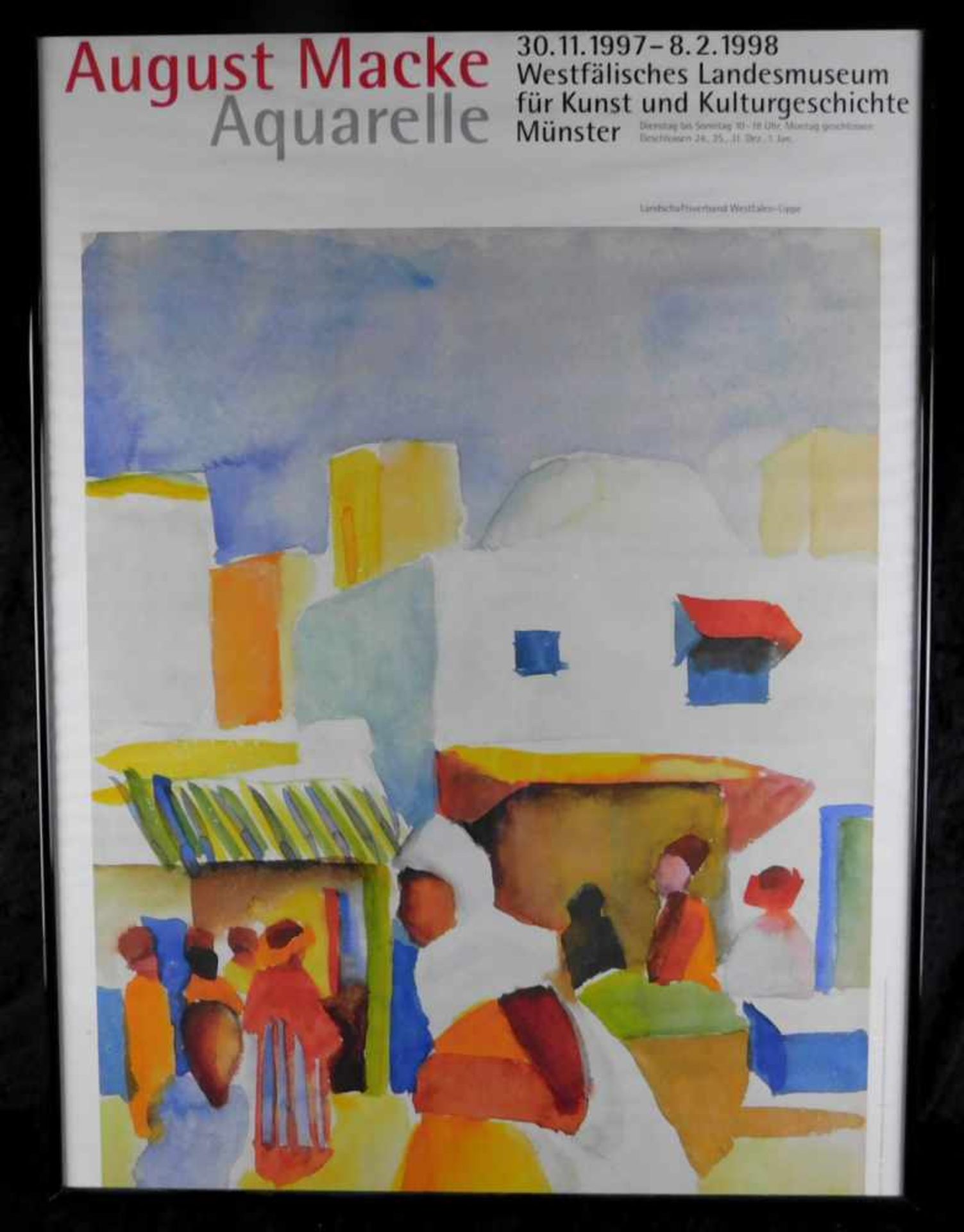 August Macke, Ausstellungsplakat, Aquarelle, Offset-Druck, Höhe 80 cm, Breite 60 cm, gerahmt