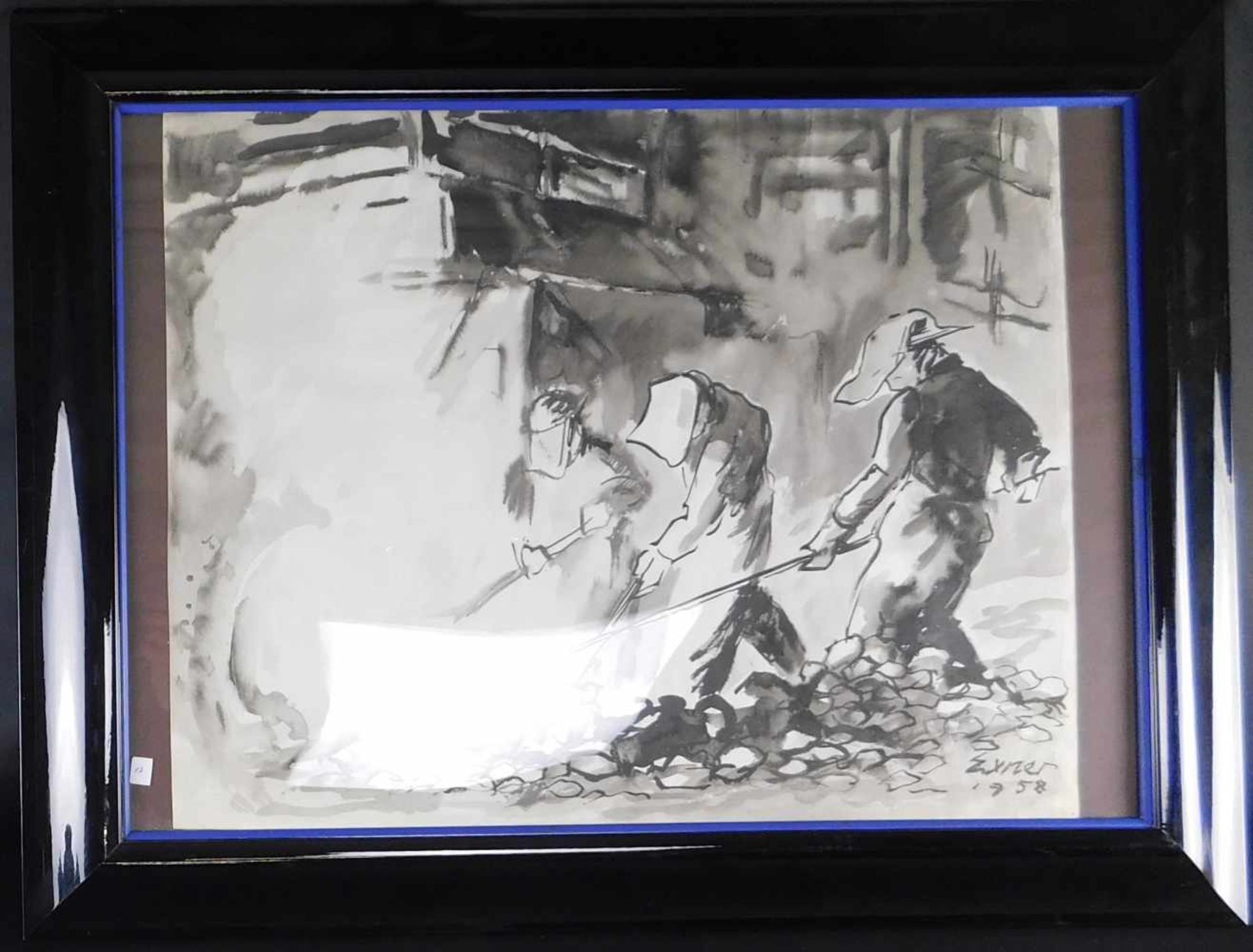 Erwin Exner, 1915 Wien - 1995 Wagrain, Arbeiter am Hochofen, Aquarell auf Papier, signiert und - Bild 4 aus 4