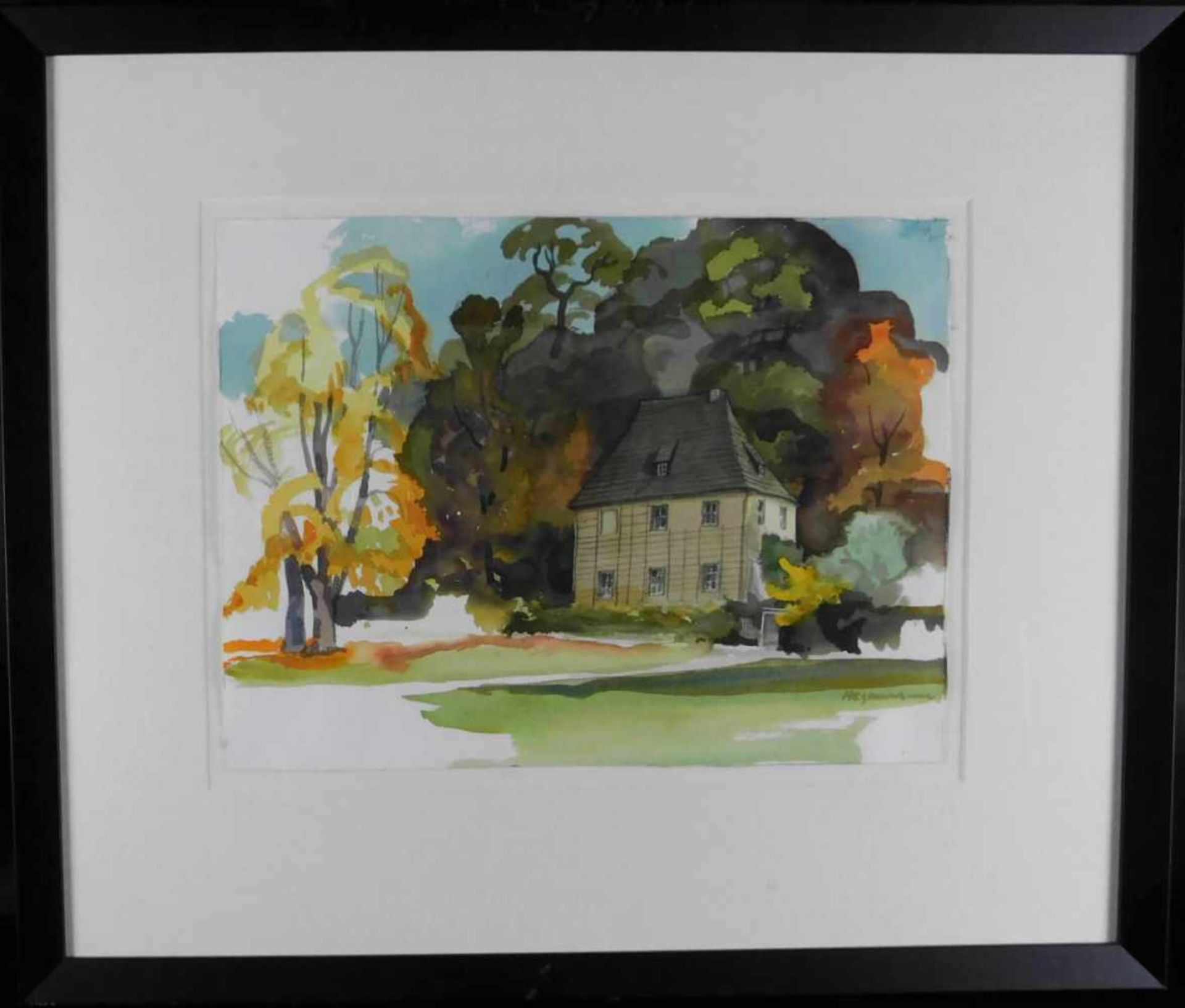 Erwin Hegemann, 1924 heute Wuppertal - 1999 Bornholm, Villa mit altem Baumbestand, Aquarell,