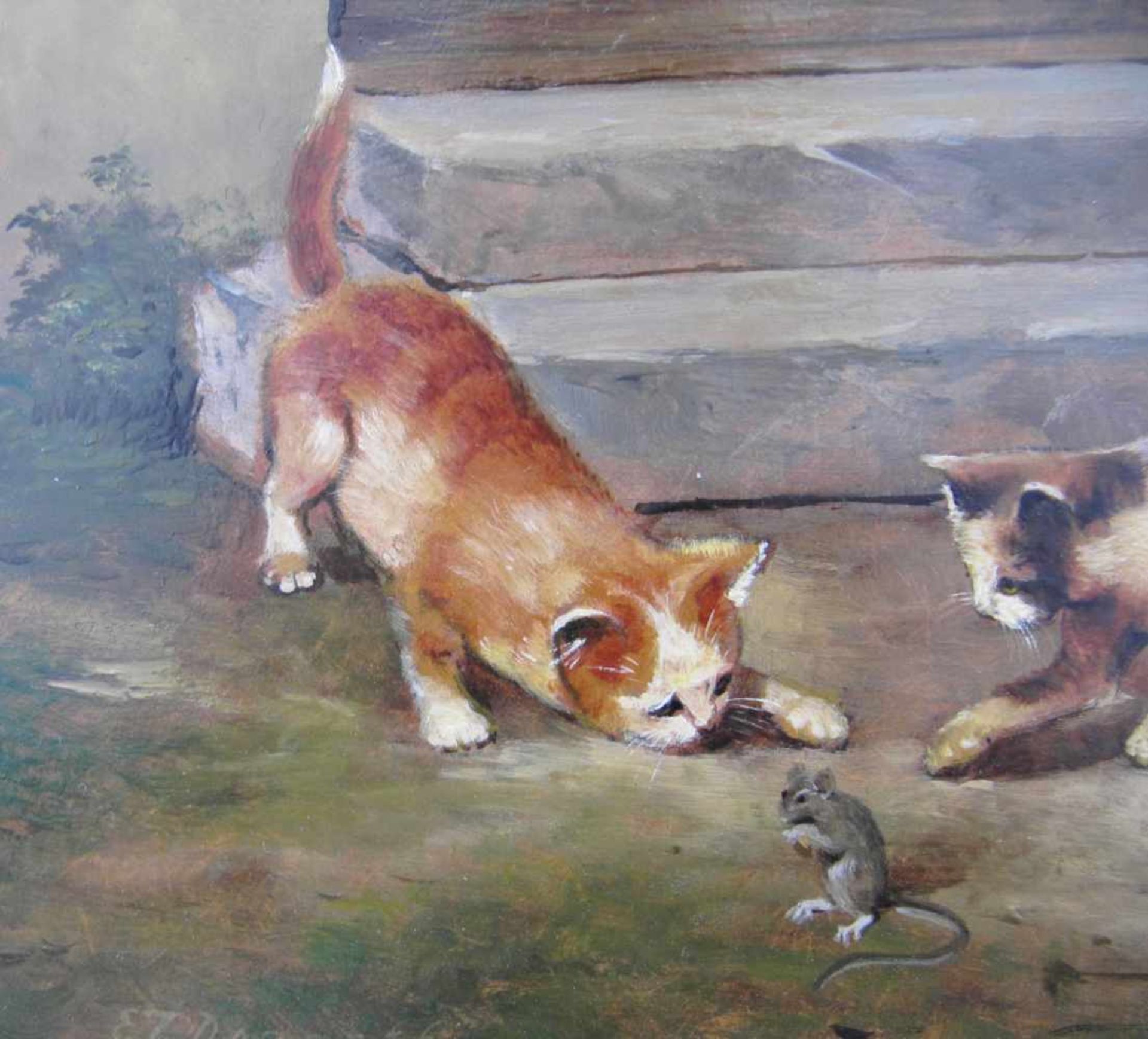 Erich Josef Dogarth, (Österreich *1927 - 2008), Spielende Kätzchen,, Öl auf Platte, m.R.Signiert - Bild 5 aus 7