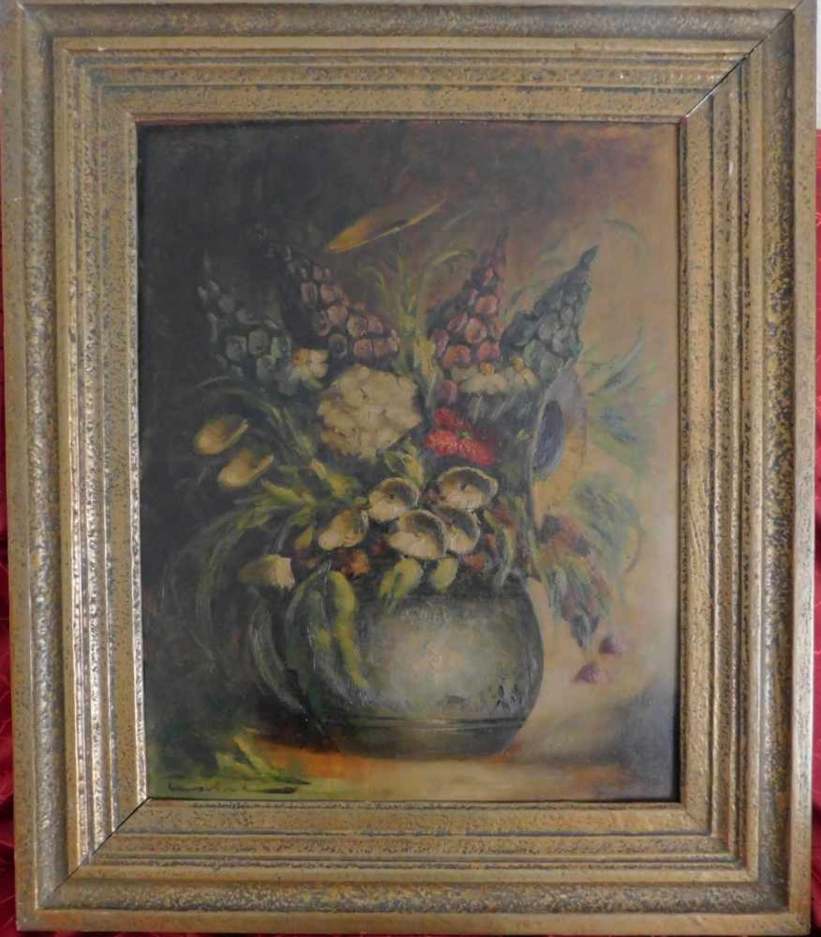 Unbek. Künstler, 1. H. 20. Jhdt., Stillleben, Blumen in Vase, Öl auf Platte, signiert unten links,