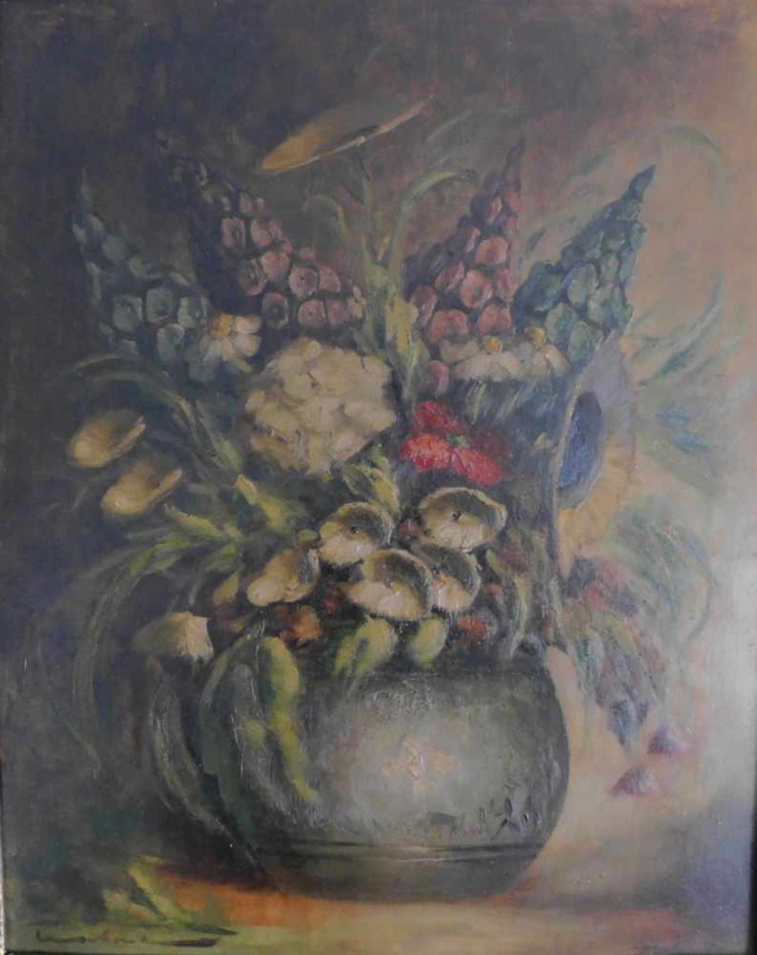 Unbek. Künstler, 1. H. 20. Jhdt., Stillleben, Blumen in Vase, Öl auf Platte, signiert unten links, - Bild 2 aus 4