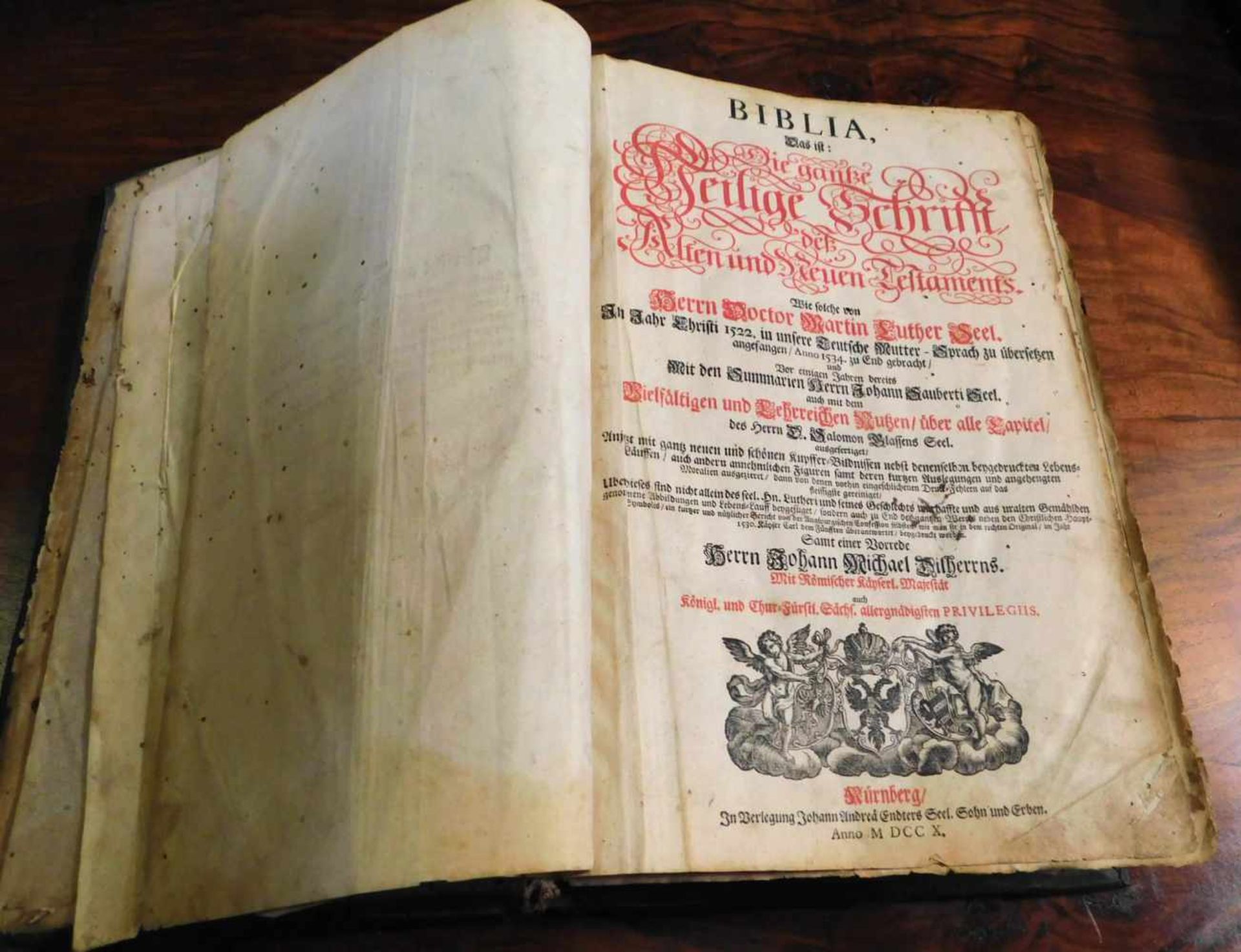 Luther Bibel von 1710, Kupferstiche, Ledereinband, Metallecken mit Ornamenten, ca. 1185 SeitenDie - Image 3 of 8