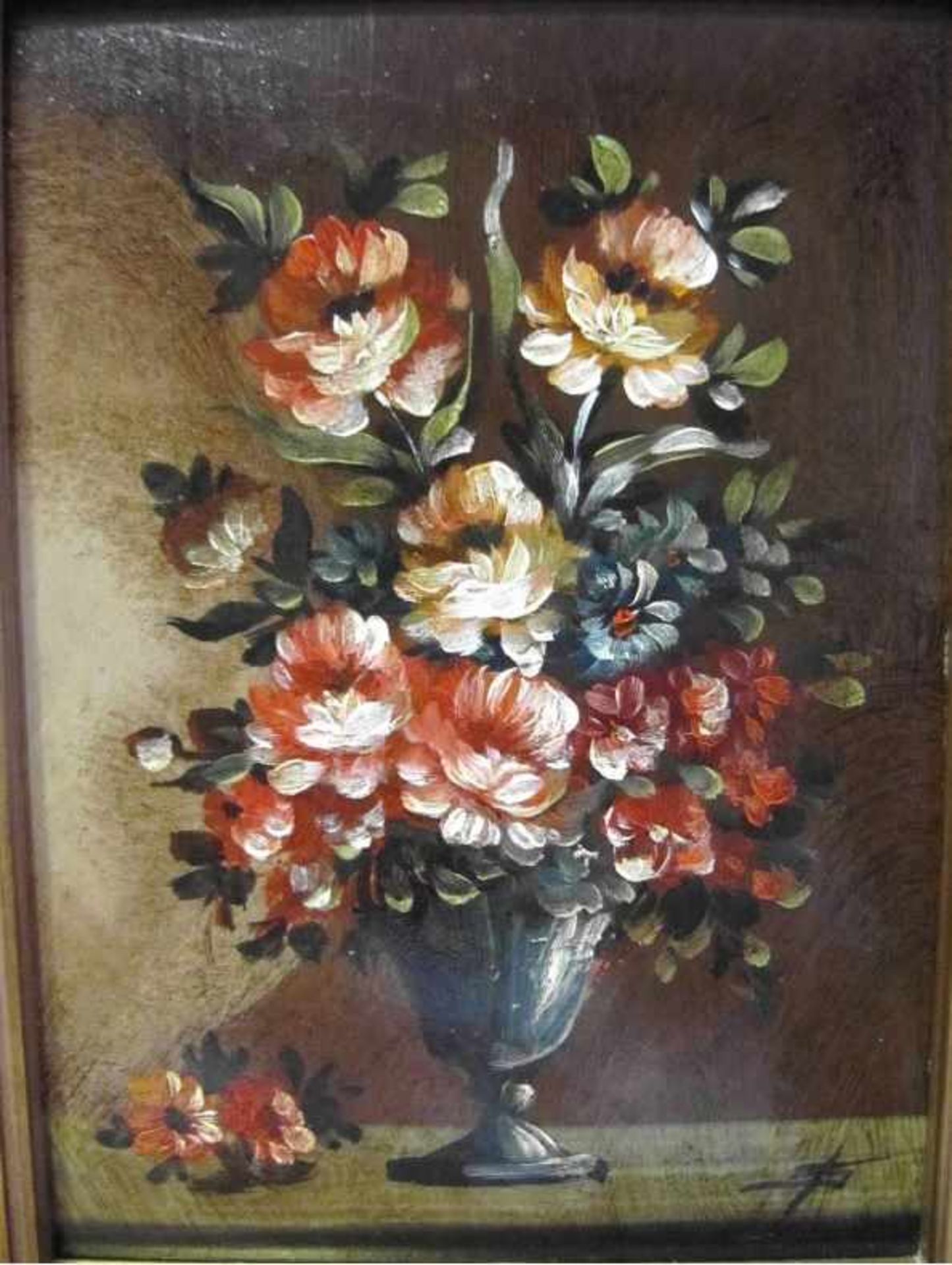 Ivana Salmoiraghi, *1924 Florenz ,Stillleben, Blumen in Zinnvase, Öl auf Plattemonogrammiert unten - Bild 2 aus 4