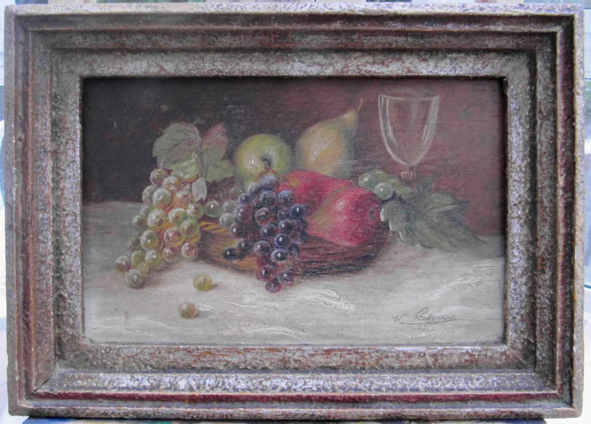 W. Lahme,1. H. 20.Jhdt., Früchte-Stillleben, Öl auf Holz, signiert unten rechts, m.R.Maße o.R.