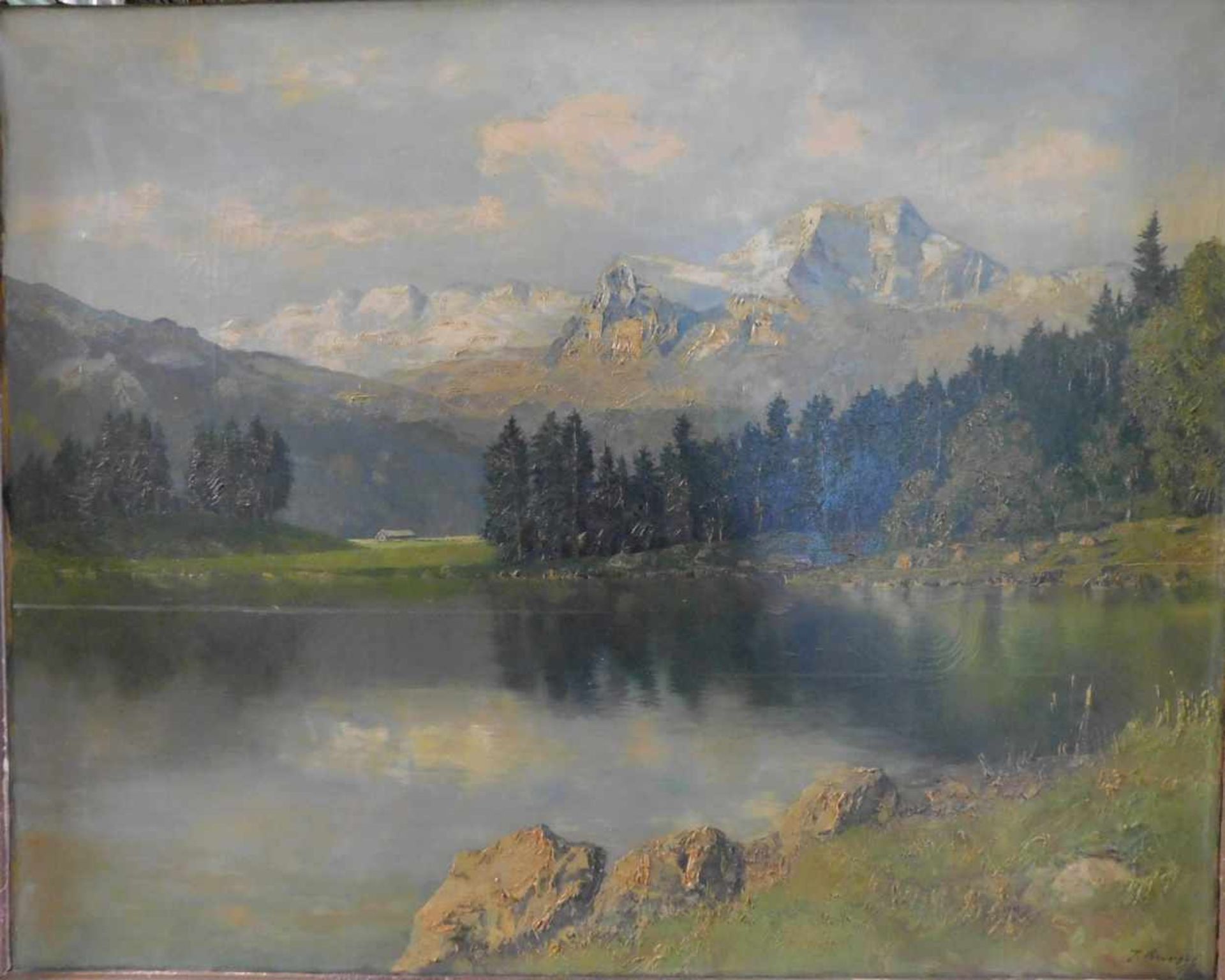 Josef Burger, 1887 - 1966, See im Voralpenland, Öl auf Leinwand, unten links signiert und Ortsbez.