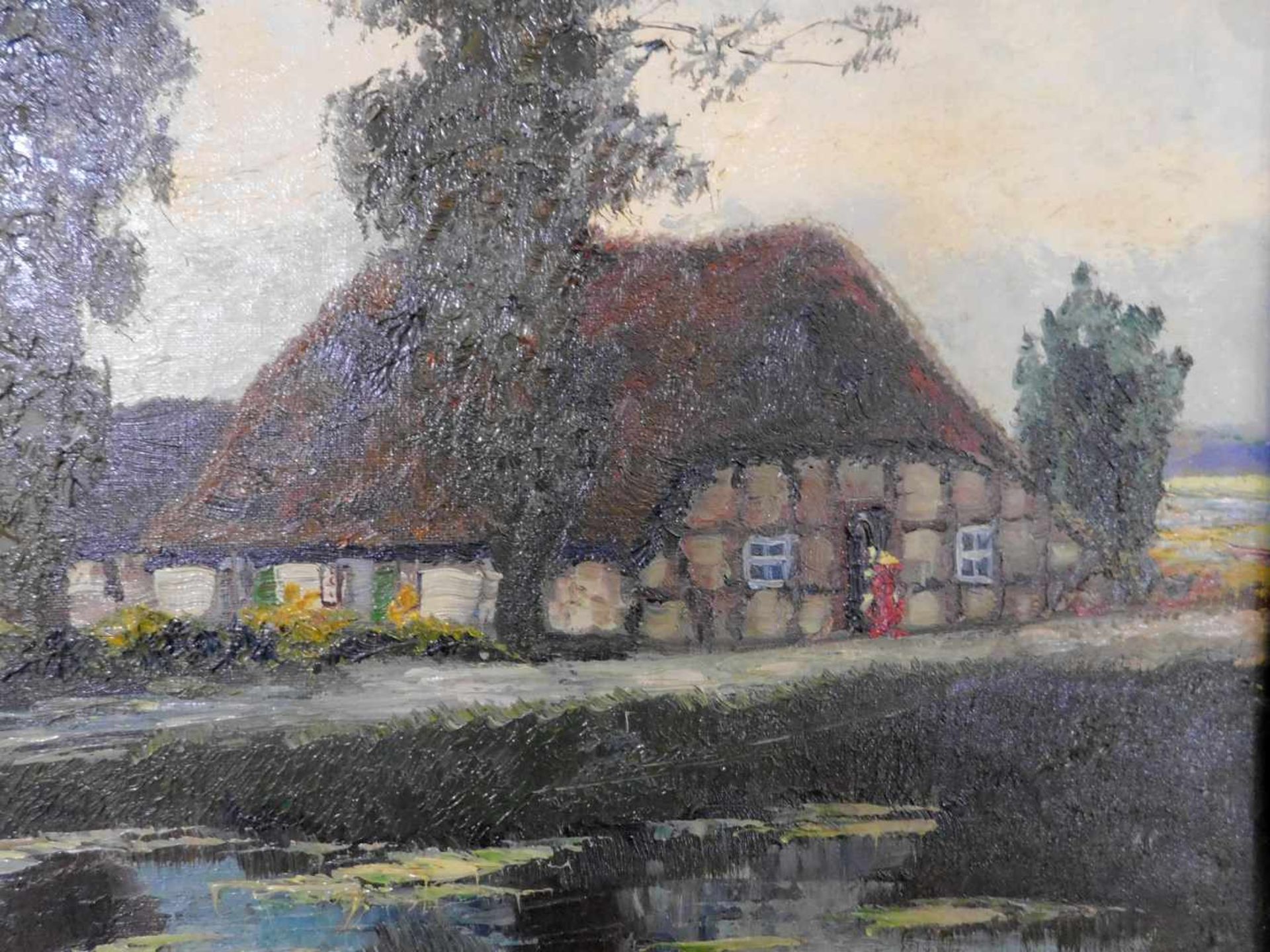Carl Wilhelm Mosblech, 1868 Barmen - 1934 Düsseldorf, norddeutsche Landschaft mit Bauernhaus, Öl auf - Bild 4 aus 7