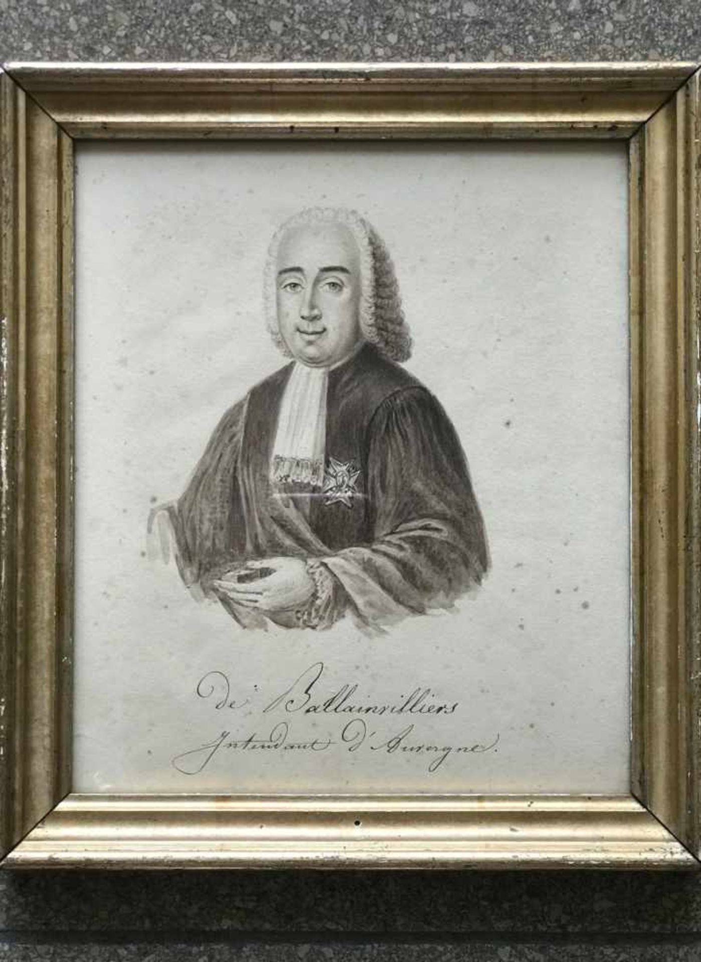 Portrait eines Herren in Talar mit Verdienstkreuz, bez.: de Ballainvilliers/ Intendant d'Auvergne, - Image 2 of 3