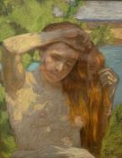 Robert G. Boninger (1869-1935). Portrait eines nackten Mädchens. Frauenakt. / Nude Pastel Painting /