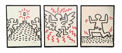 Keith Haring, 1958-1990, 3 x Lithografie aus der Serie Sali-Adalat, drucksigniert, je unter Glas