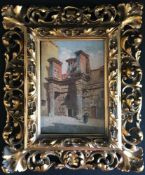 Giulio Marchetti (1891-1957), Minerva Tempel, signiert, Öl/Holz, sehr aufwändig gerahmt,