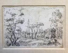 Unbekannter Künstler, Landschaft mit Bäumen, mit Inschrift, Federzeichnung, 13 x 18 cm