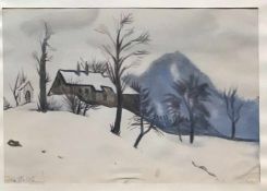 Leo Delitz (1882-1966), Haus in einer Schneelandschaft, signiert, Aquarell, 31 x 44 cm