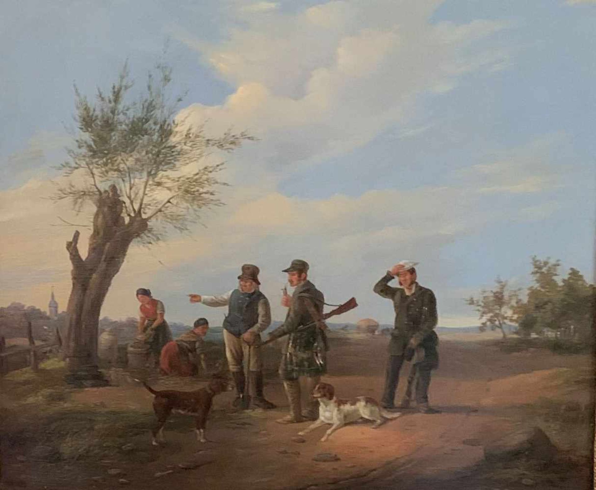 Karl (Carl) Müller (1818-1893). Jagdgesellschaft. Öl auf Holz, signiert und datiert: 1886, 42 x 49