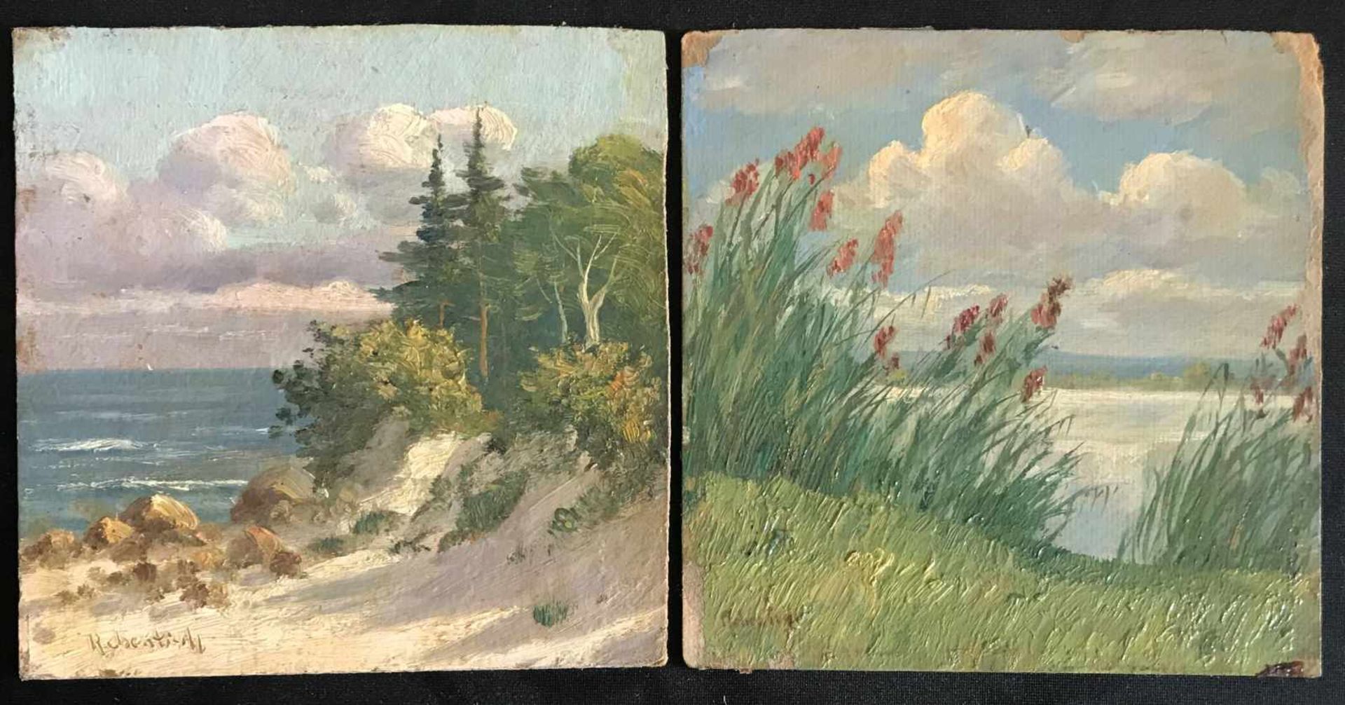 Heinrich Rebentisch (um 1875–1965 niederländischer Künstler), Zwei Landschaften am Meer, mit