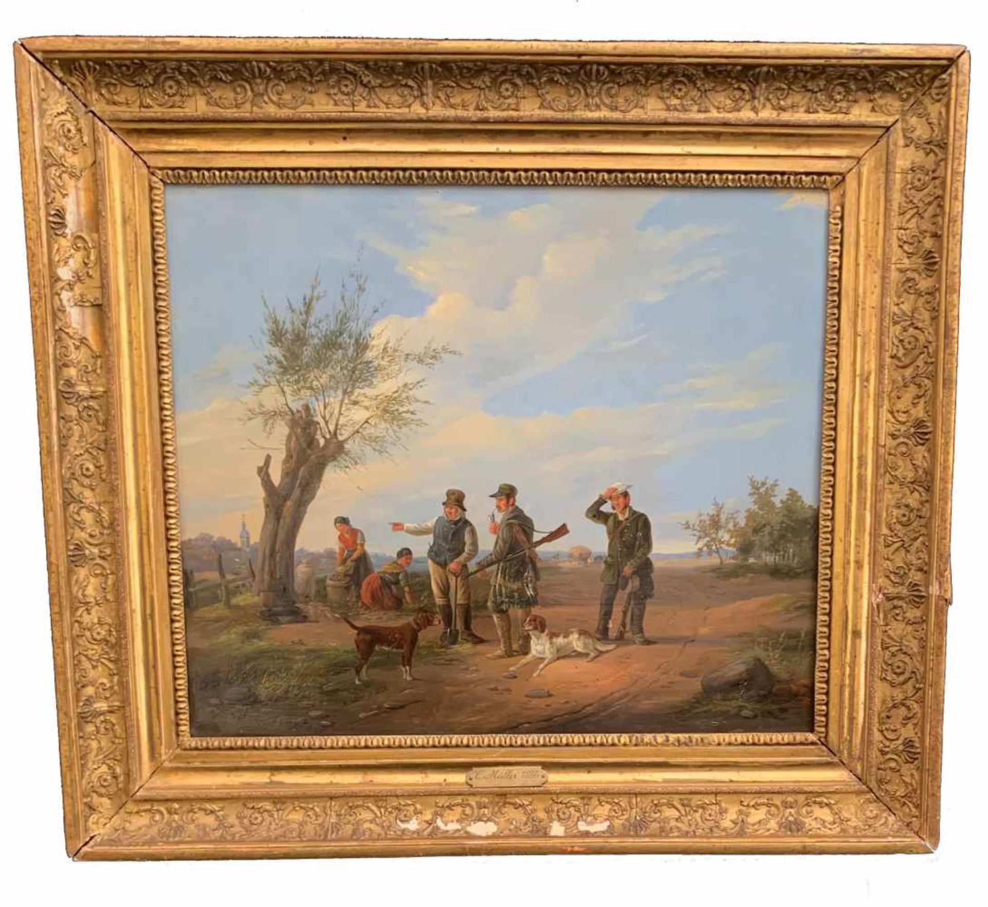 Karl (Carl) Müller (1818-1893). Jagdgesellschaft. Öl auf Holz, signiert und datiert: 1886, 42 x 49 - Bild 5 aus 5