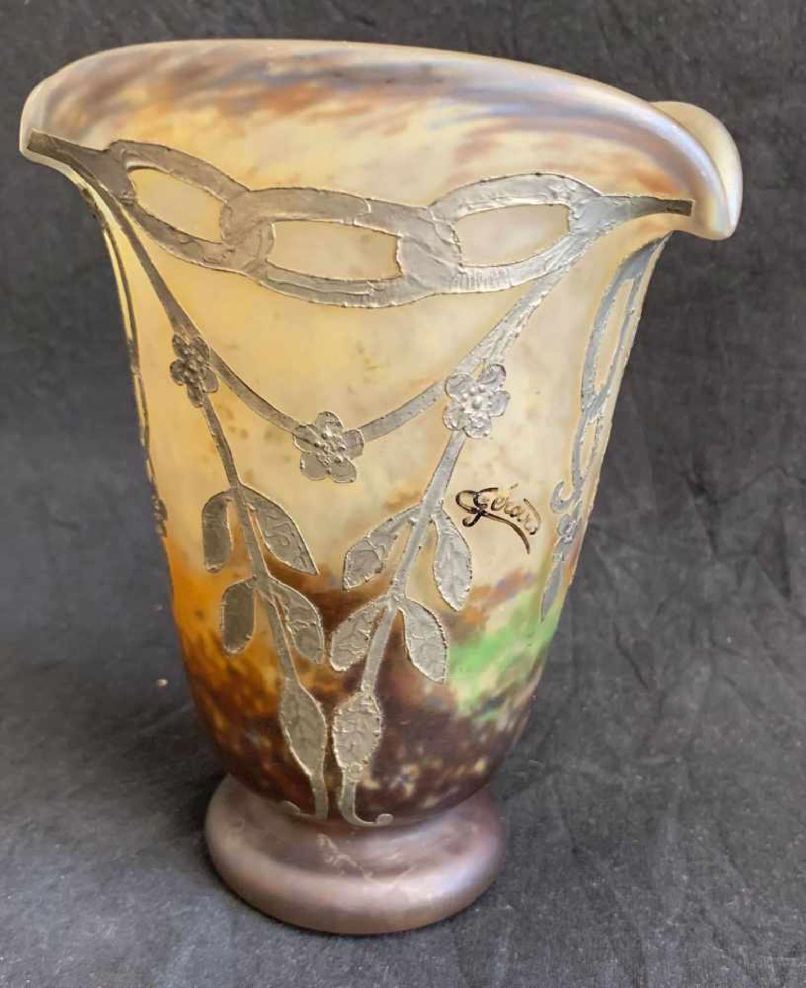 Vase Muller Frères Lunéville mit Zinnauflage, 2 x signiert, für Glas: Muller Frères, für - Bild 7 aus 7