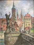 Fr. K. Gembs (1896-1963), Blick über die Alte Mainbrücke in Würzburg zum Dom, signiert, Öl/Holz,