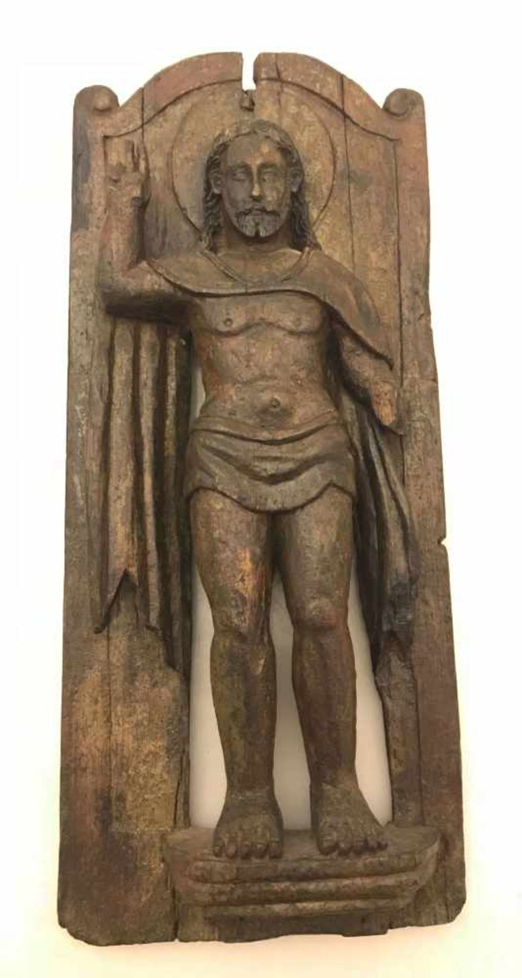 Auferstehungschristus, 18./19. Jh., Holz, Halbrelief, 46 x 19 cm
