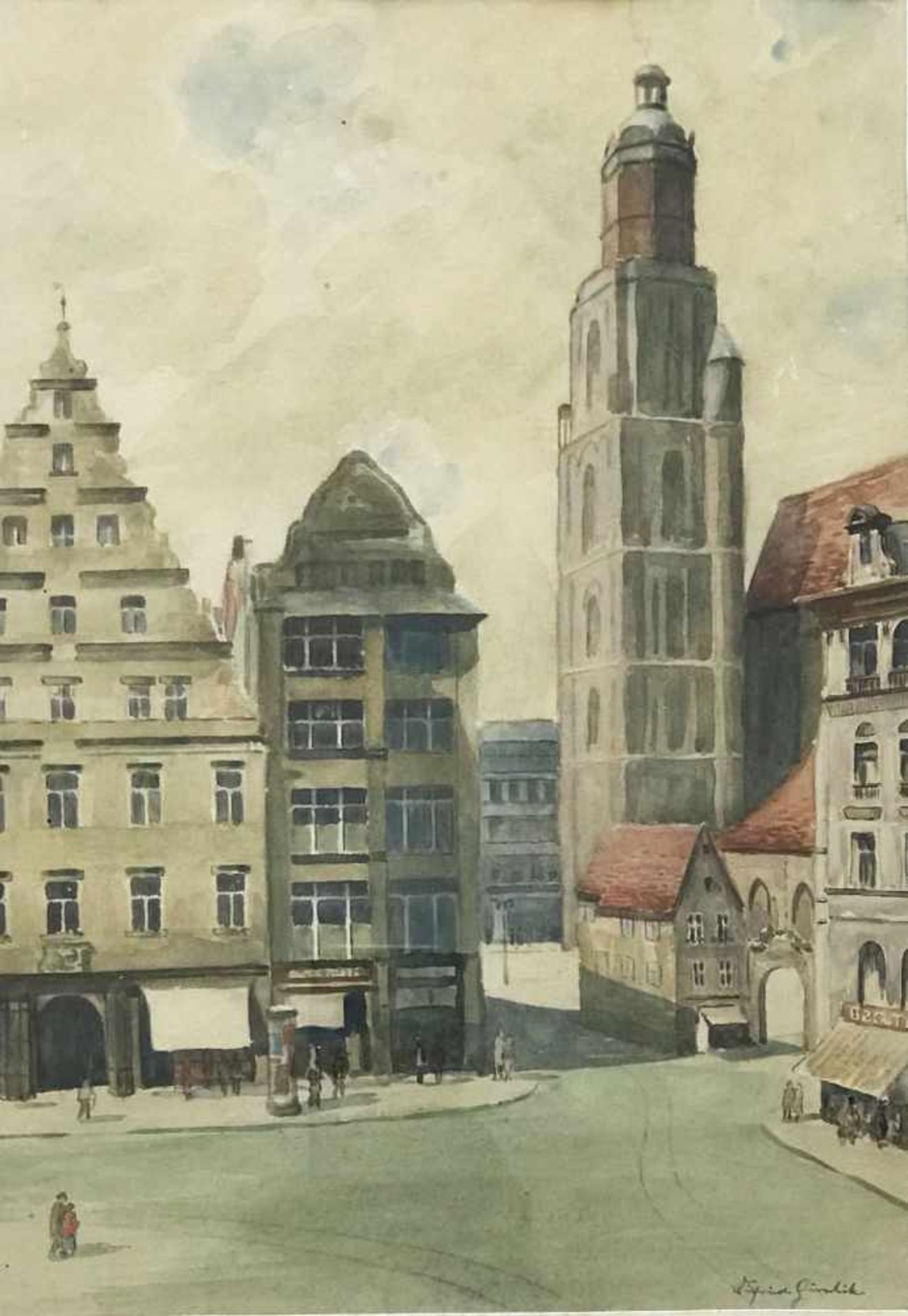 2 Frankfurter Ansichten: Frankfurter Römer, sig. E. Schörner und datiert 1945, Aquarell, 36 x 30 cm; - Image 2 of 6