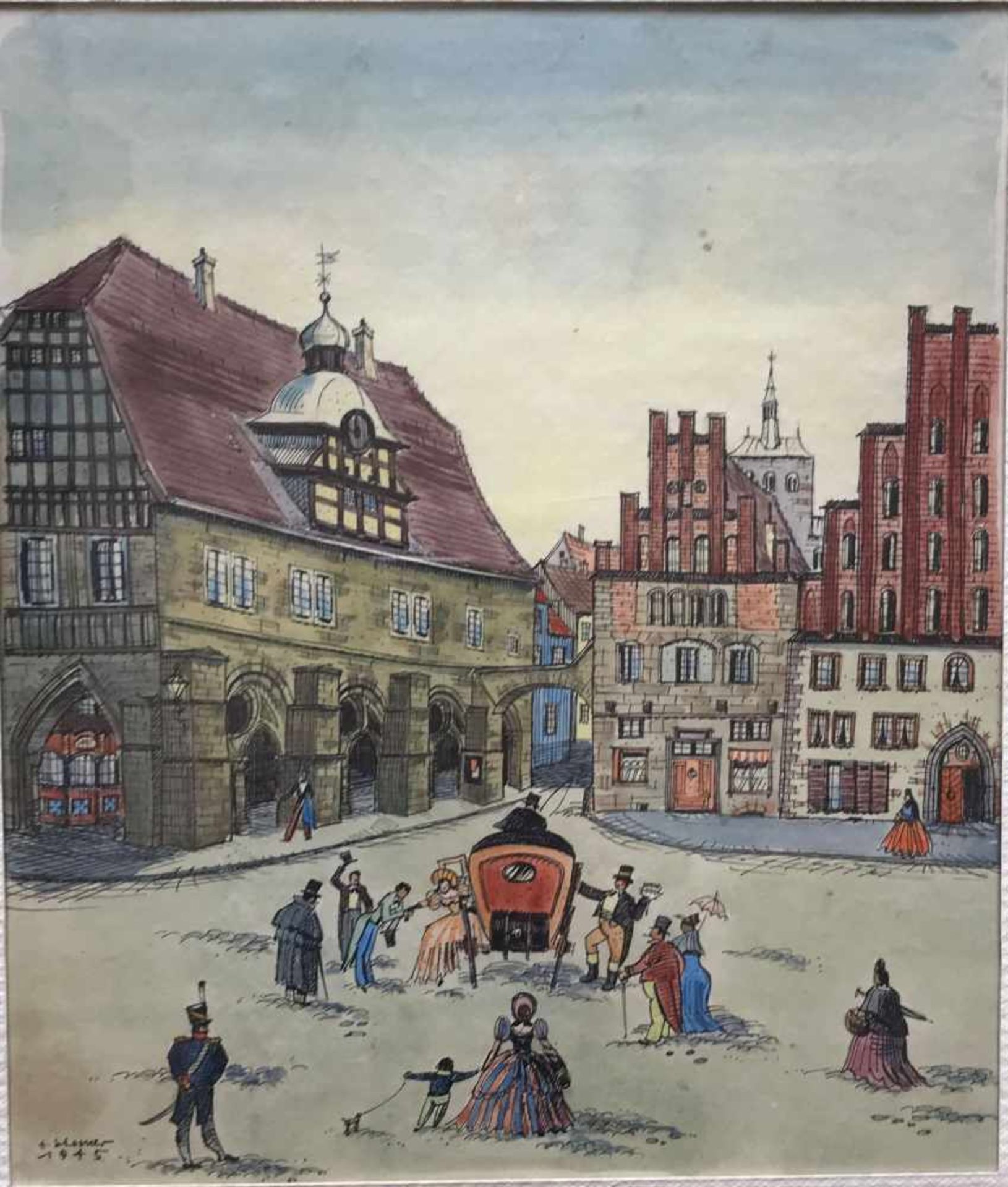 2 Frankfurter Ansichten: Frankfurter Römer, sig. E. Schörner und datiert 1945, Aquarell, 36 x 30 cm; - Image 4 of 6