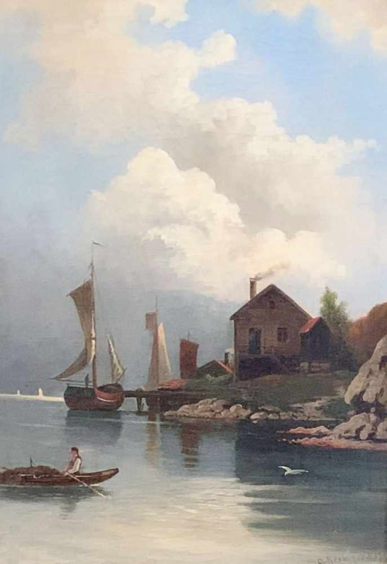 A. Kreutzer. Boote am Gardasee. Lake Garda. Lago di Garda. Öl/Lwd, signiert, 47 x 30 cm