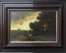 Heinrich Neppel (1874-1936), Landschaft mit Kühen, im Hintergrund aufziehender Sturm, signiert, Öl/