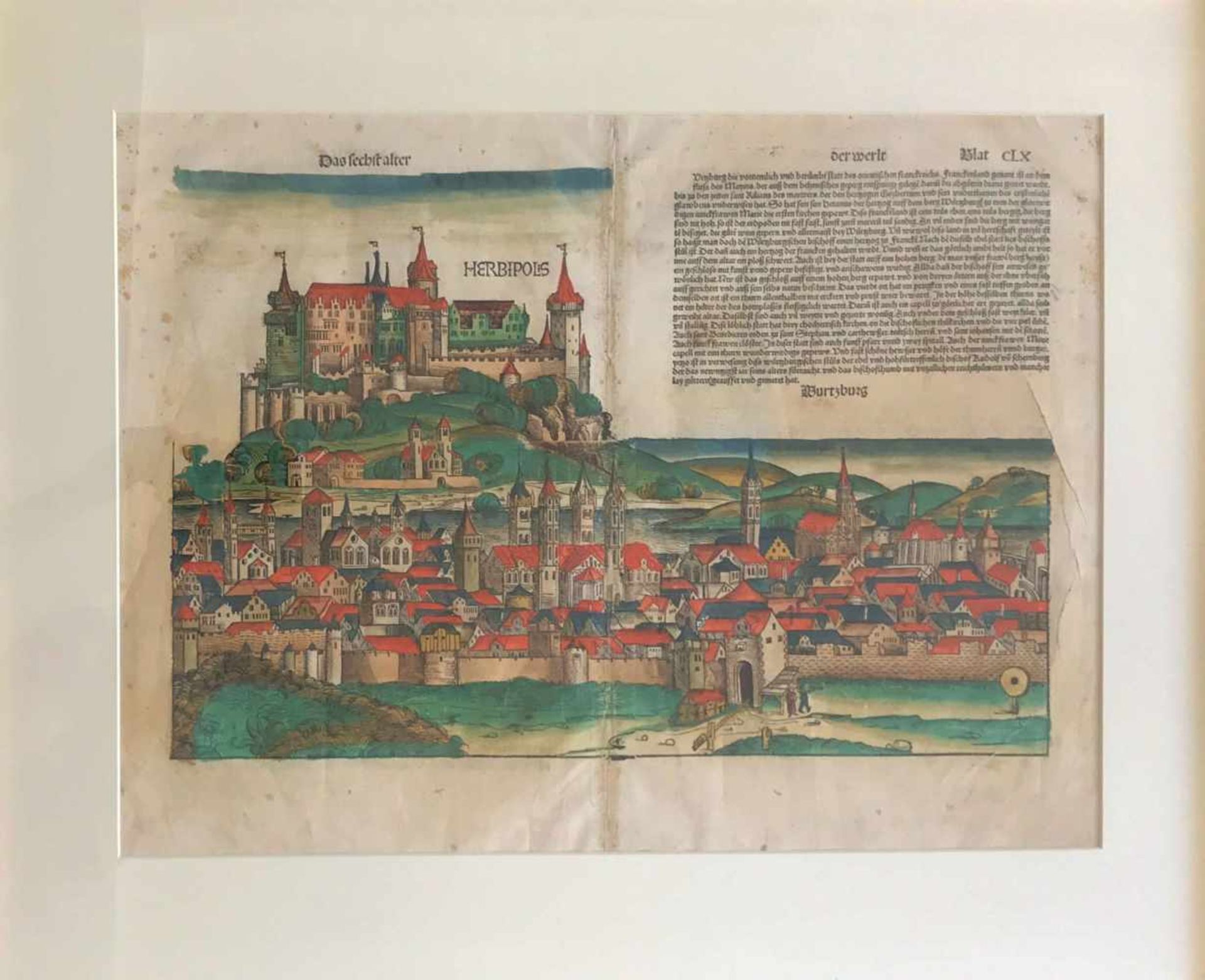 Schedel'sche Weltchronik, Herbipolis Wurtzburg, kolorierter Kupferstich, betitel Das sechst alter - Bild 4 aus 4