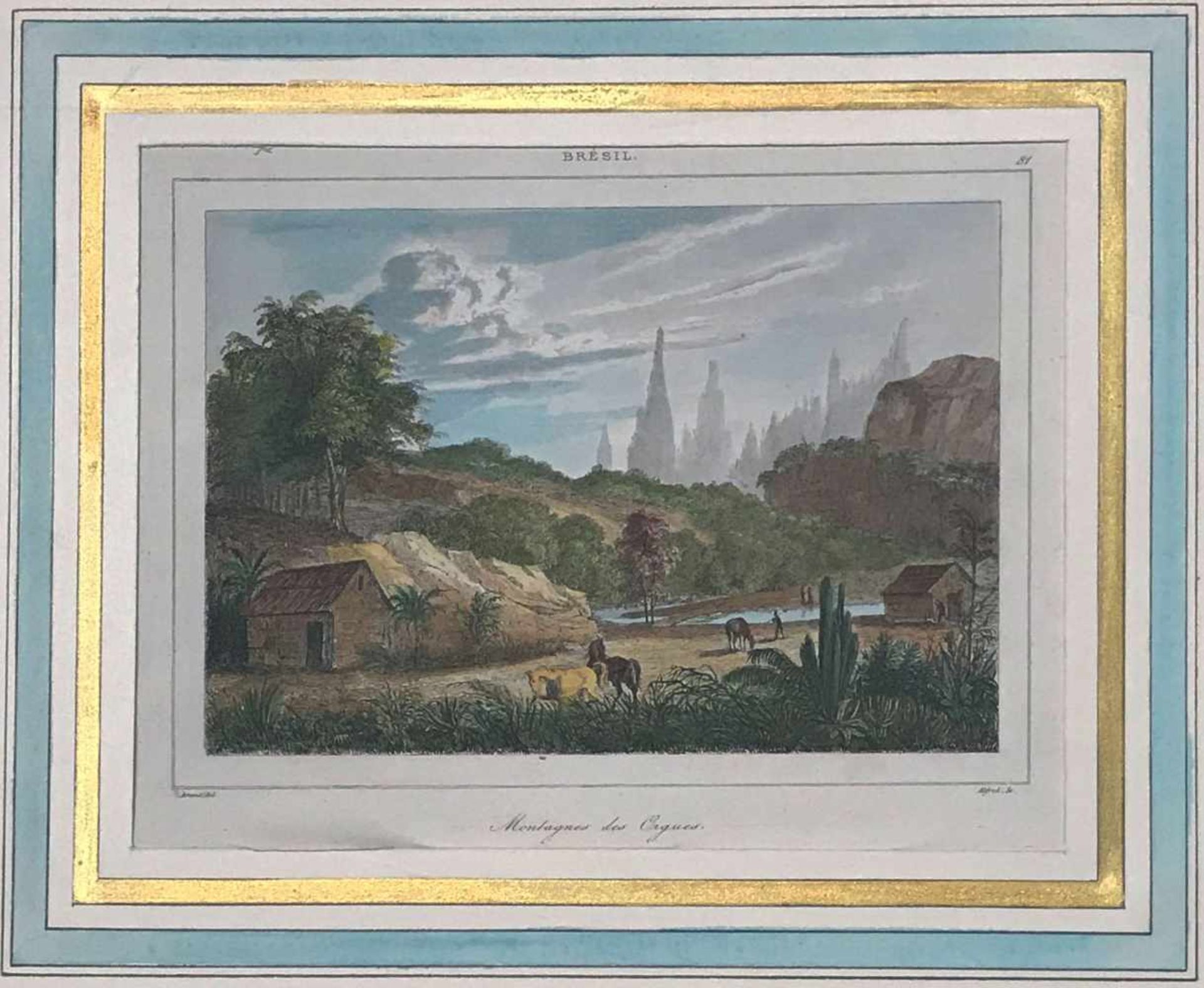 3 kolorierte Lithographien, Brasilien: Rio de Janeiro, Ansicht von Rio de Janeiro vor der Kirche San - Bild 4 aus 4