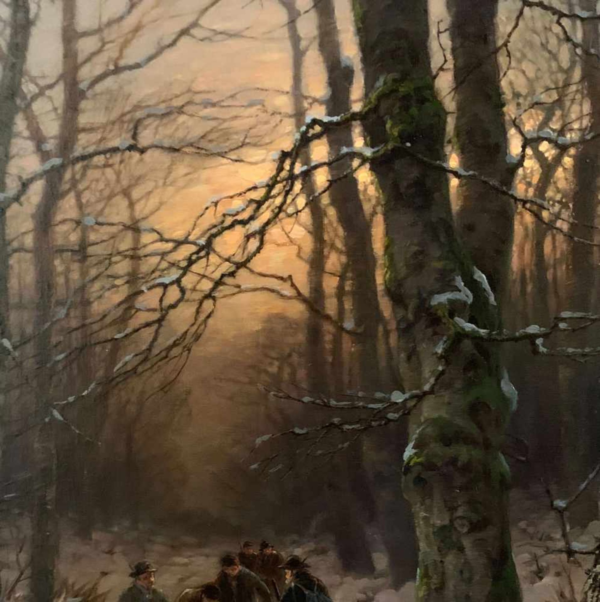 Désiré Thomassin-Renardt (1858-1933). Jäger im Morgenrot des Winterwaldes. Öl/Lwd, signiert, 60 x 48 - Bild 4 aus 5