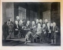 Lithographie: Bambridge on trial for murder, engraving by J. cook, Painting by W. Hogarth, 39 x 52
