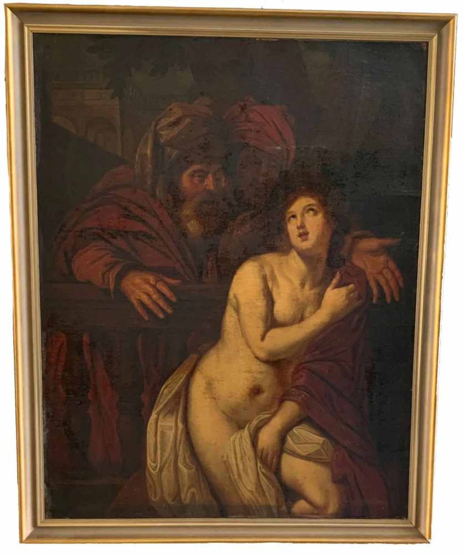 Pierre Joseph Verhaghen Umkreis, um 1780, Susanna und die Älteren, Öl/Lwd (aufgez.), Altersspuren, - Bild 3 aus 4