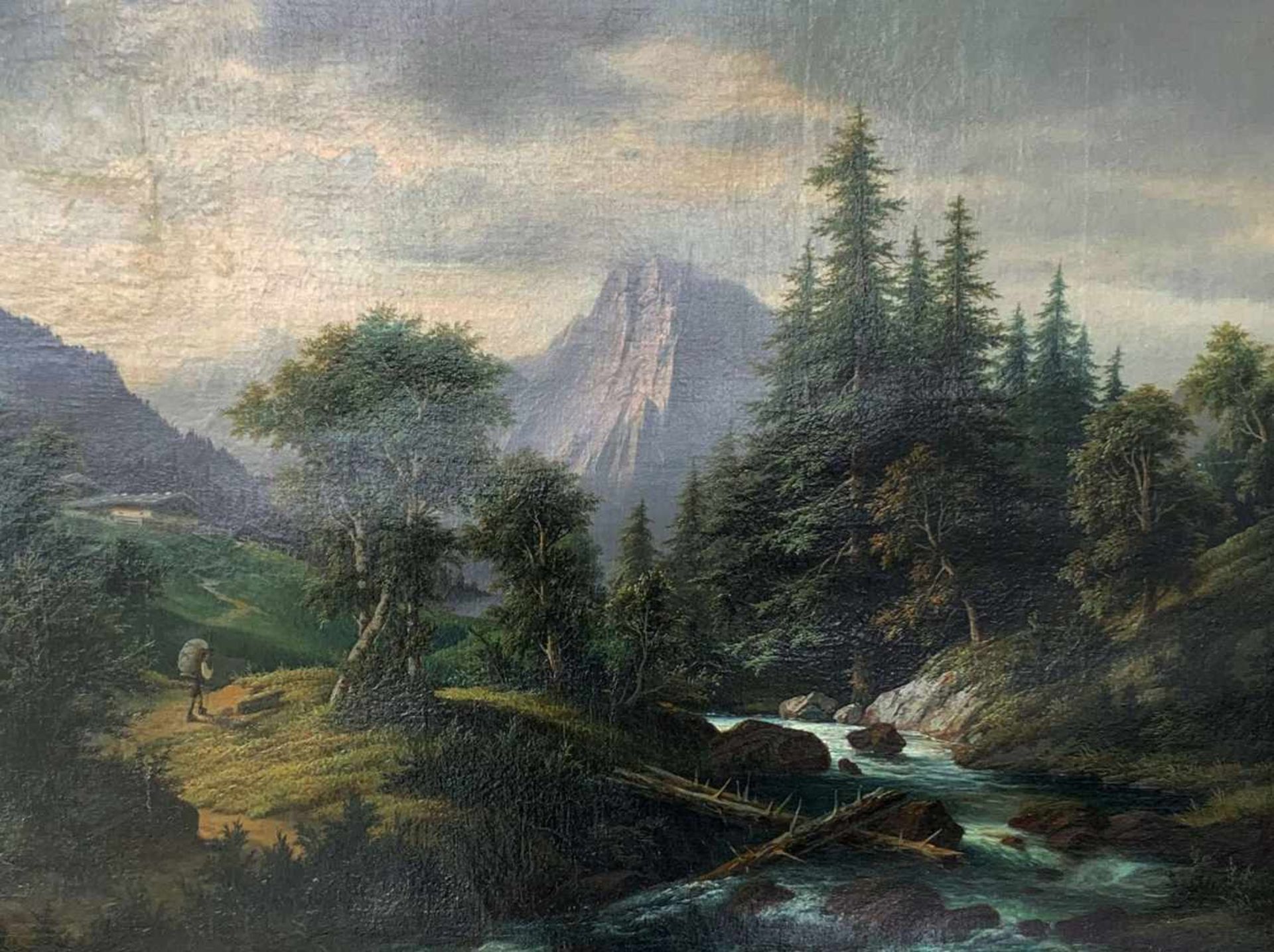 Josef Burgaritzky (1836-1890). Landschaft / Alpine Landscape. Öl/Lwd, signiert, Altersspuren, 75 x