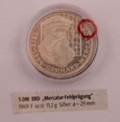 5 DM BRD 1969 Münze mit Fehlprägung. Fehlprägung mit zu langem "R" der Prägeanstalt F = Stuttgart;