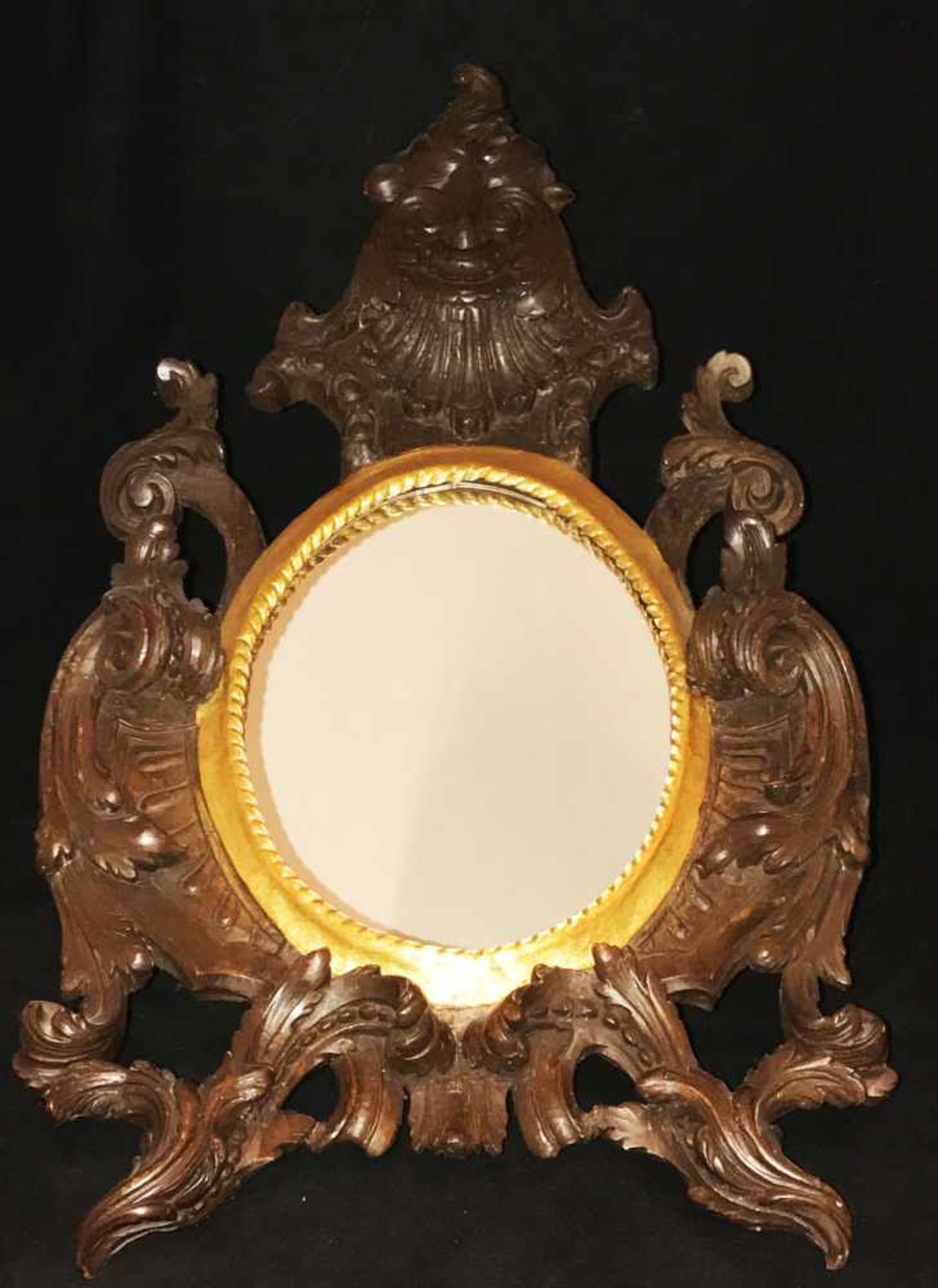 Franken, 1. H. 18. Jh. Barocker Spiegelrahmen, teilweise vergoldet, reich geschnitzt, 78 x 44 cm