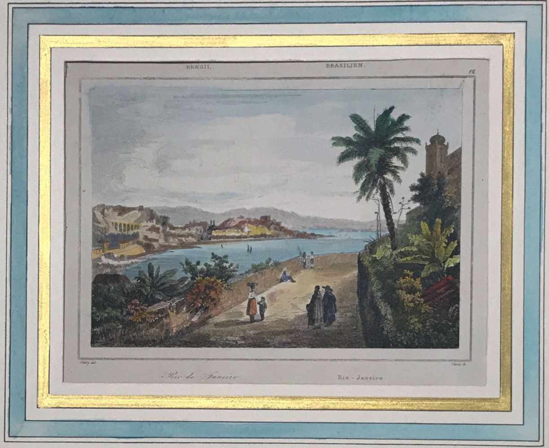 3 kolorierte Lithographien, Brasilien: Rio de Janeiro, Ansicht von Rio de Janeiro vor der Kirche San - Bild 3 aus 4