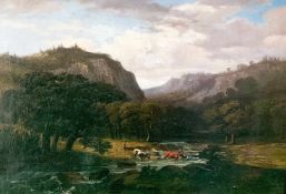Unbekannter Maler, 18. Jh., Romantische Landschaft / Romantic Landscape. Öl/Lwd, aufgez., div.