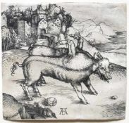 Albrecht Dürer (1471 - 1528), Die Missgeburt eines Schweines, Radierung, B. 95, signiert mit