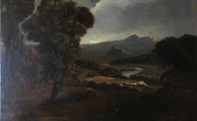 Unbekannter Künstler, Italien, 18. Jh., Landschaft mit Baum und Gewässer, rücks. bez.