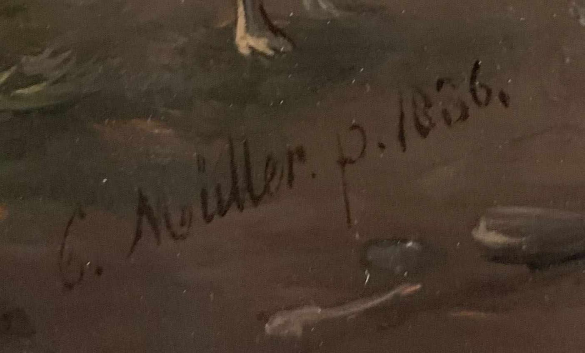 Karl (Carl) Müller (1818-1893). Jagdgesellschaft. Öl auf Holz, signiert und datiert: 1886, 42 x 49 - Bild 2 aus 5